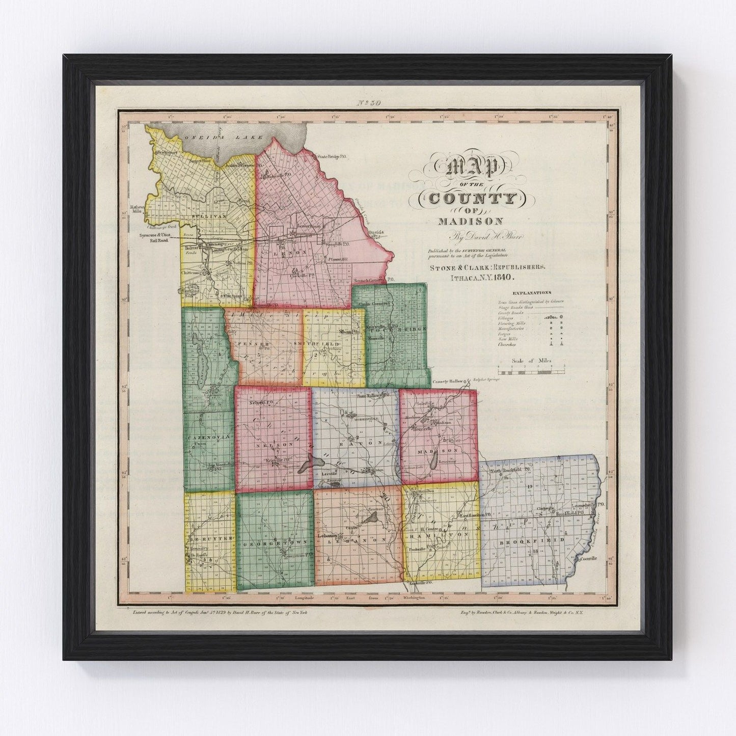 Vintage map of Madison County, New York, 1840