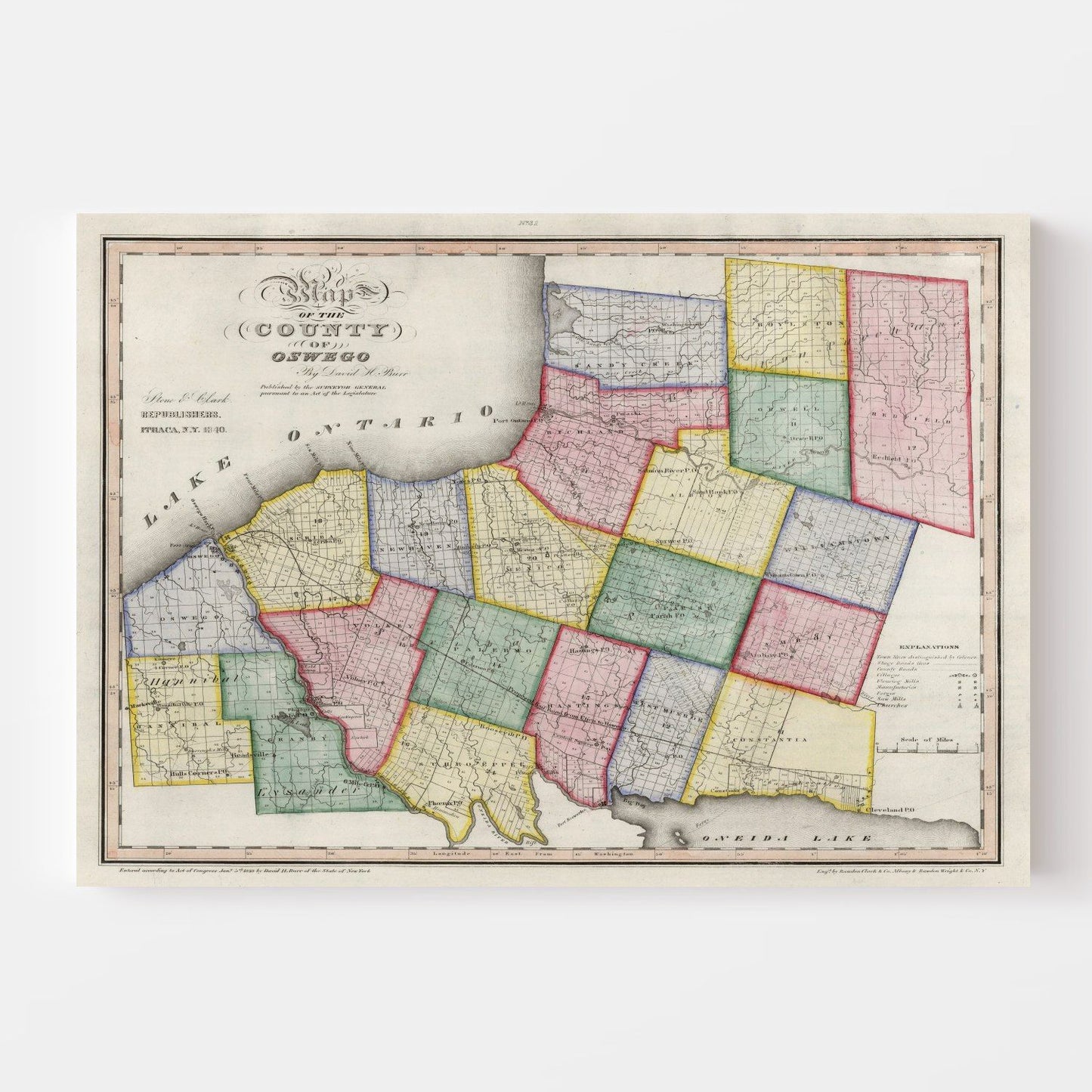 Vintage Map of Oswego County, New York, 1840