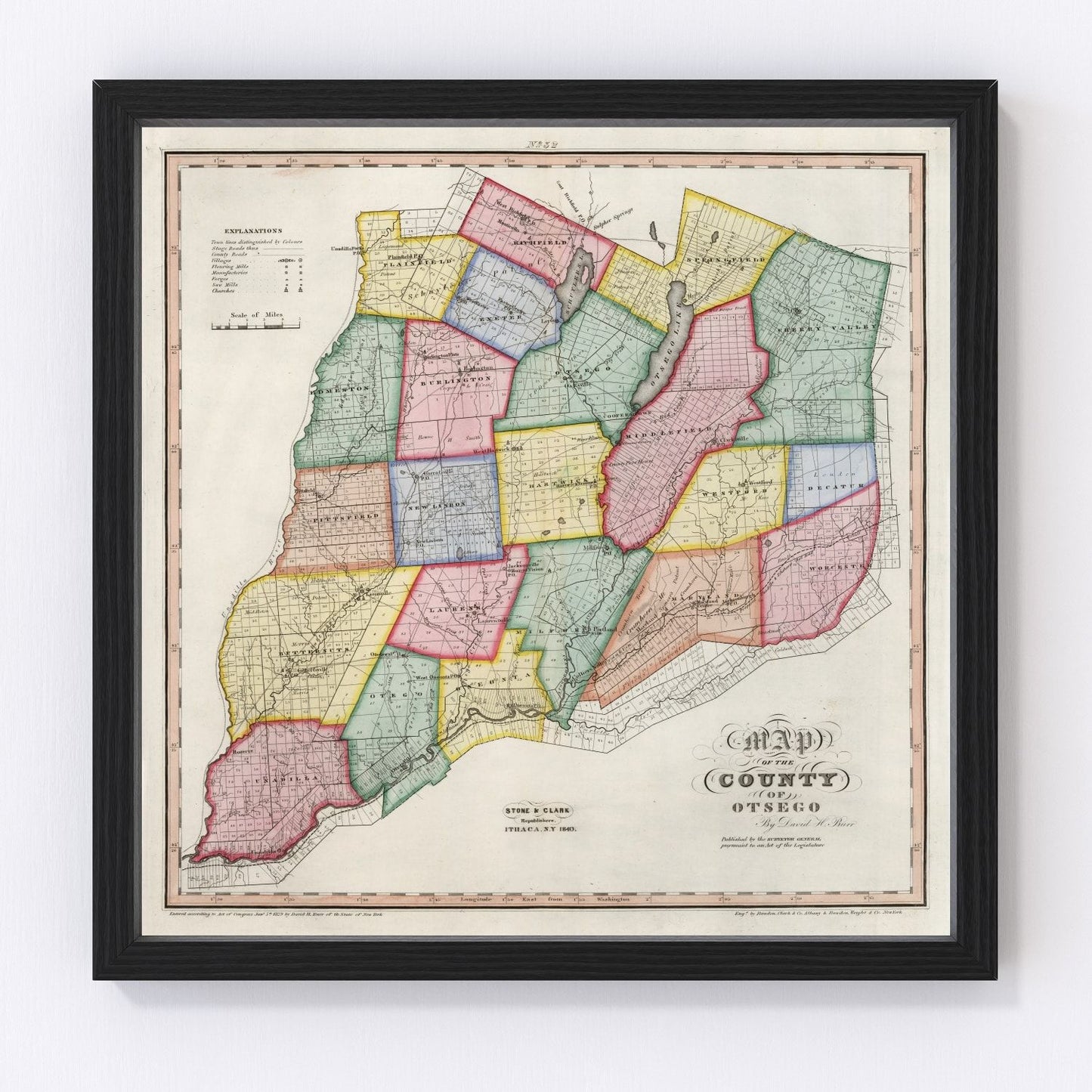 Vintage map of Otsego County, New York, 1840