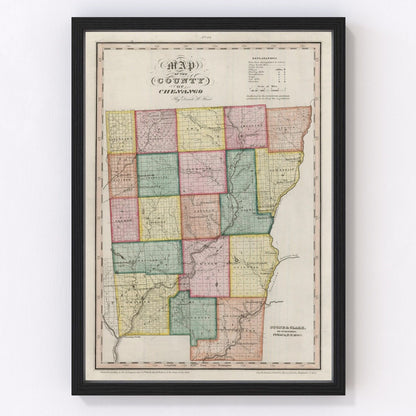 Vintage map of Chenango County, New York, 1840, digitally restored print