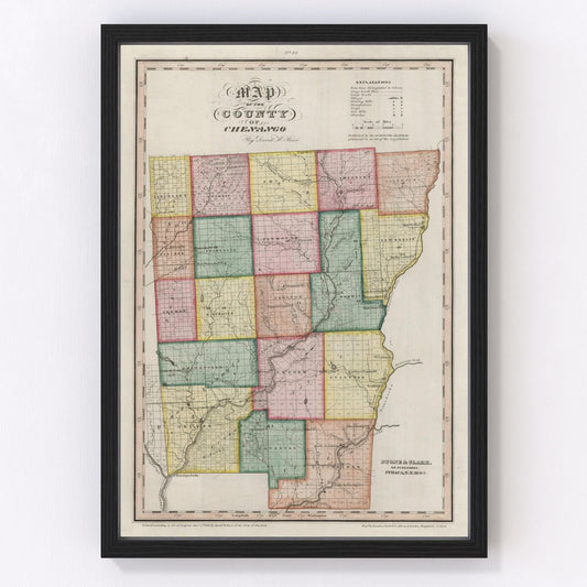 Vintage map of Chenango County, New York, 1840, digitally restored print