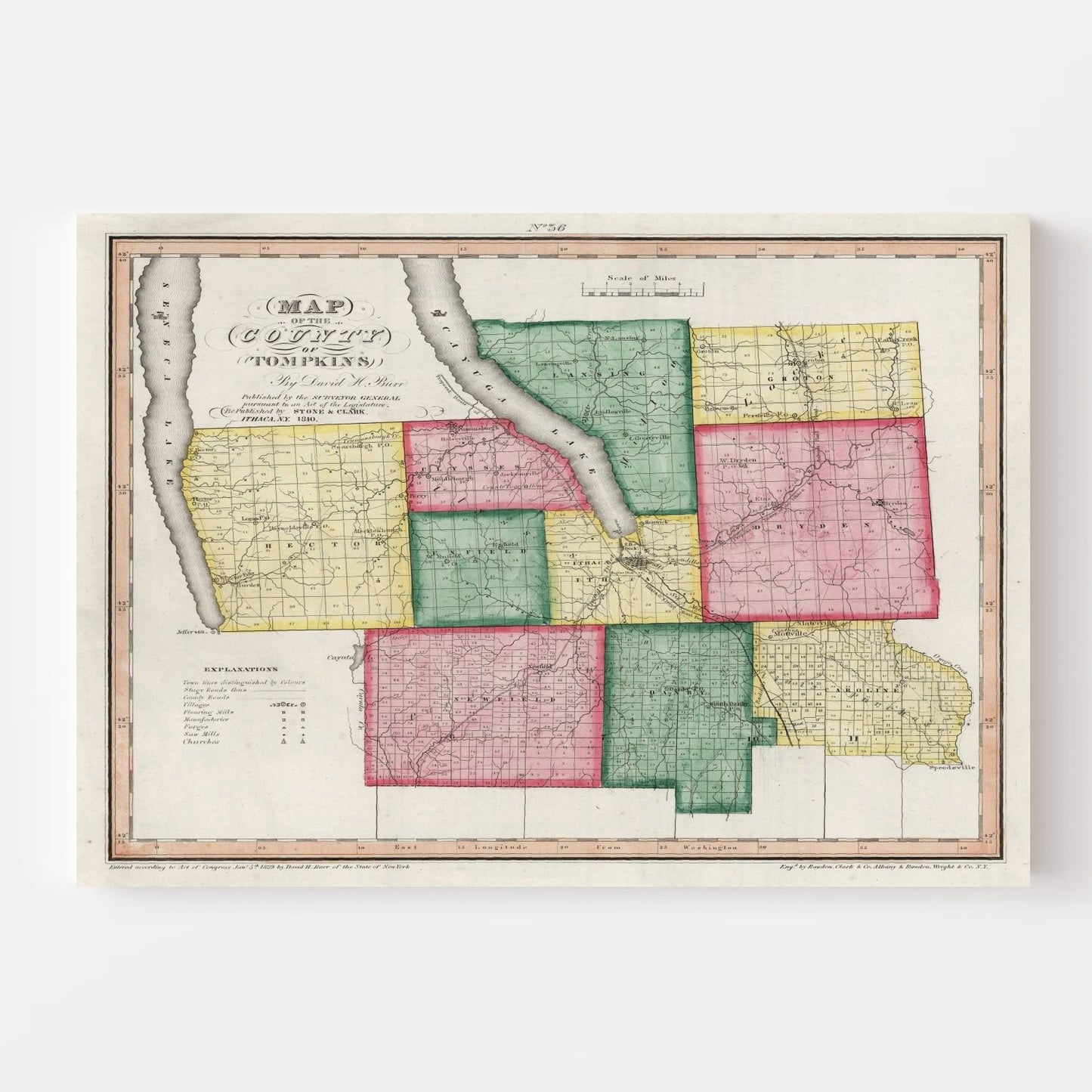 Vintage Map of Tompkins County, New York, 1840