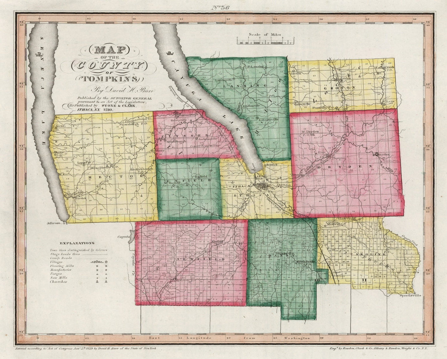 Vintage Map of Tompkins County, New York, 1840