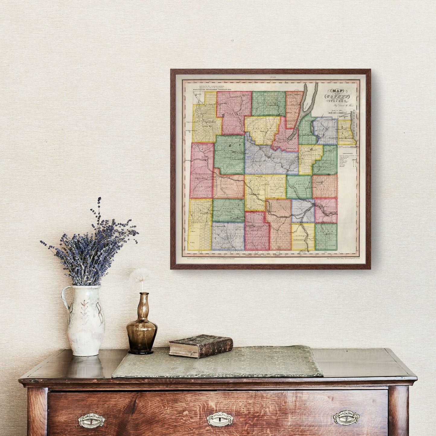 Vintage Map of Steuben County, New York, 1840