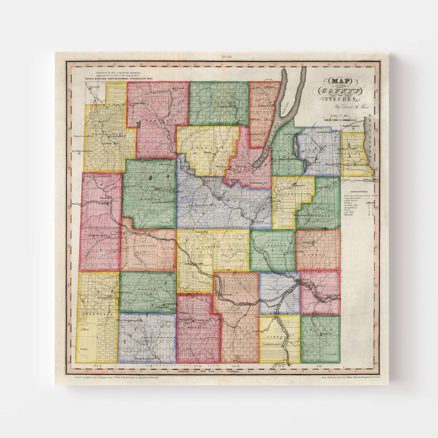 Vintage Map of Steuben County, New York, 1840