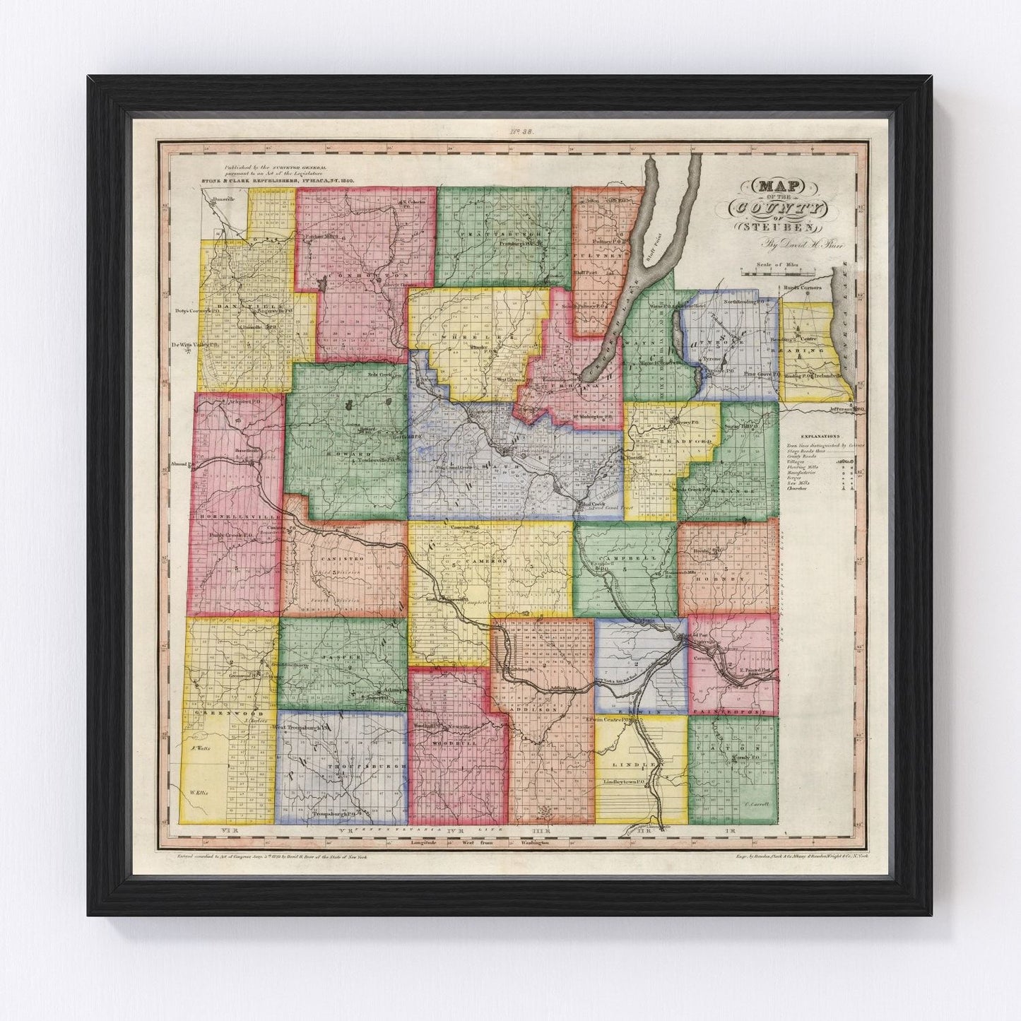 Vintage map of Steuben County, New York, 1840