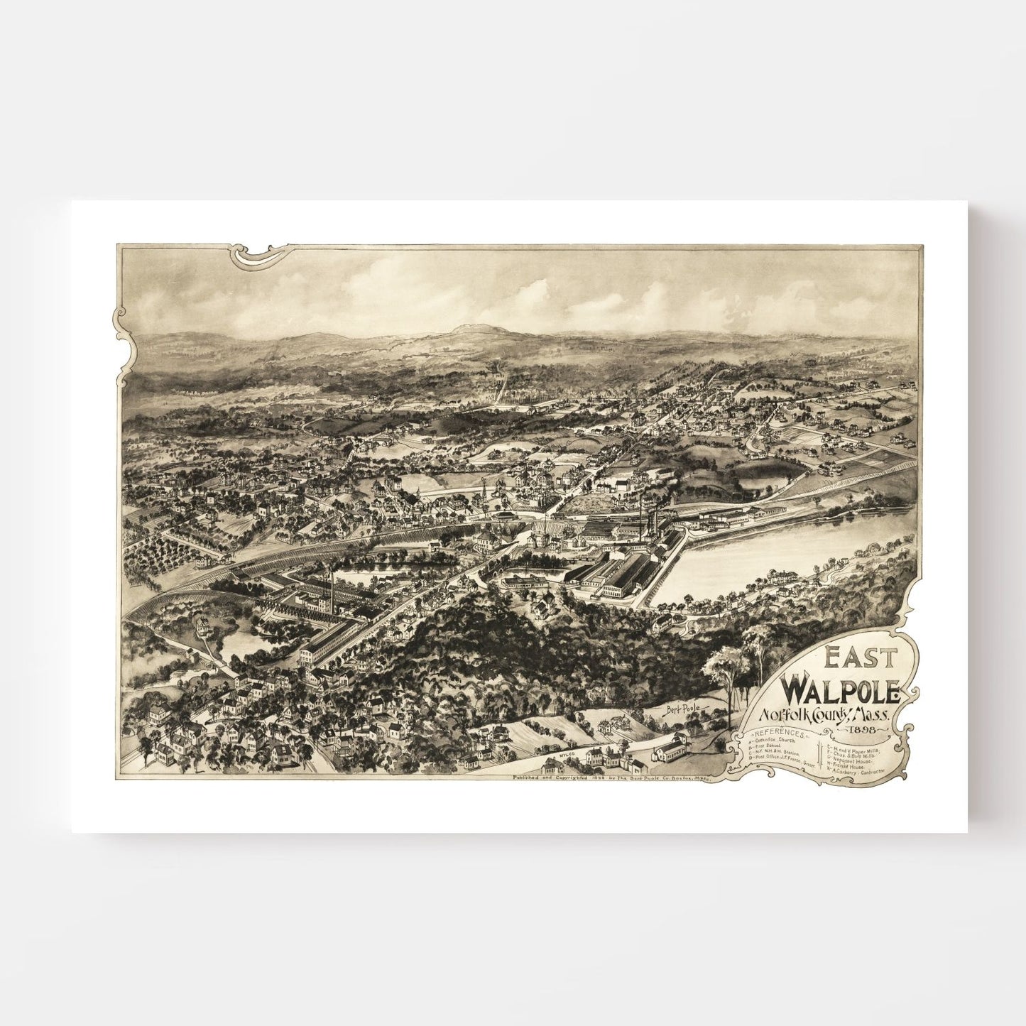 Vintage Map of East Walpole, Massachusetts, 1898