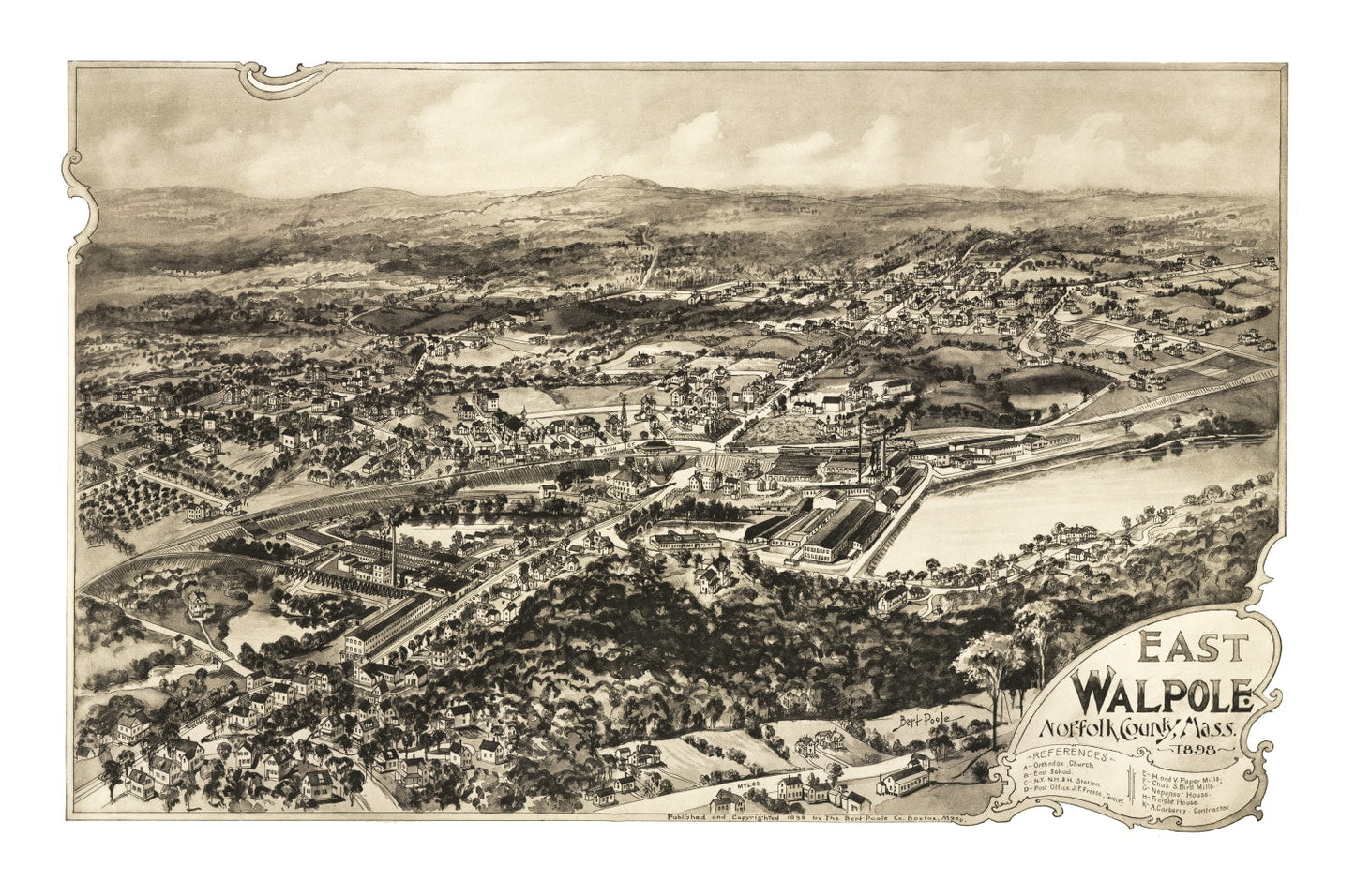 Vintage Map of East Walpole, Massachusetts, 1898