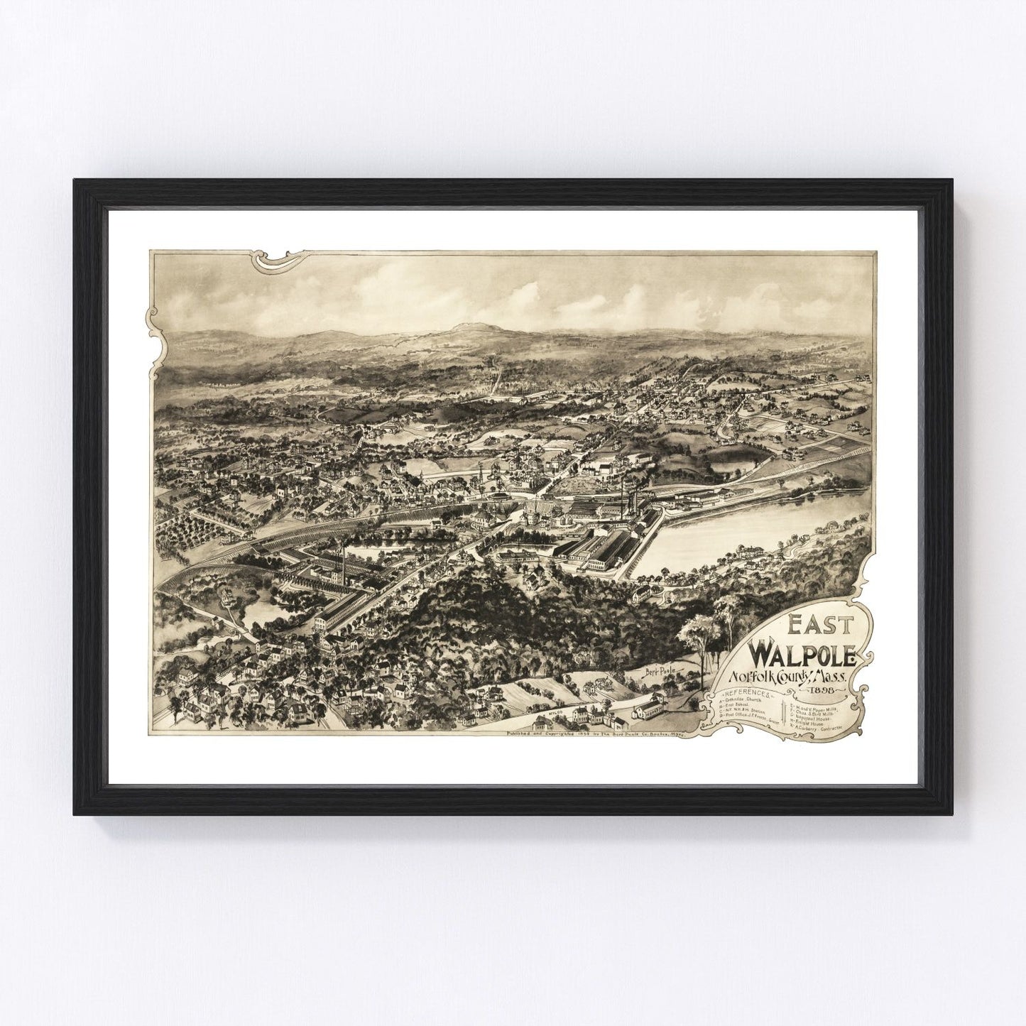 Vintage map of East Walpole, Massachusetts, 1898