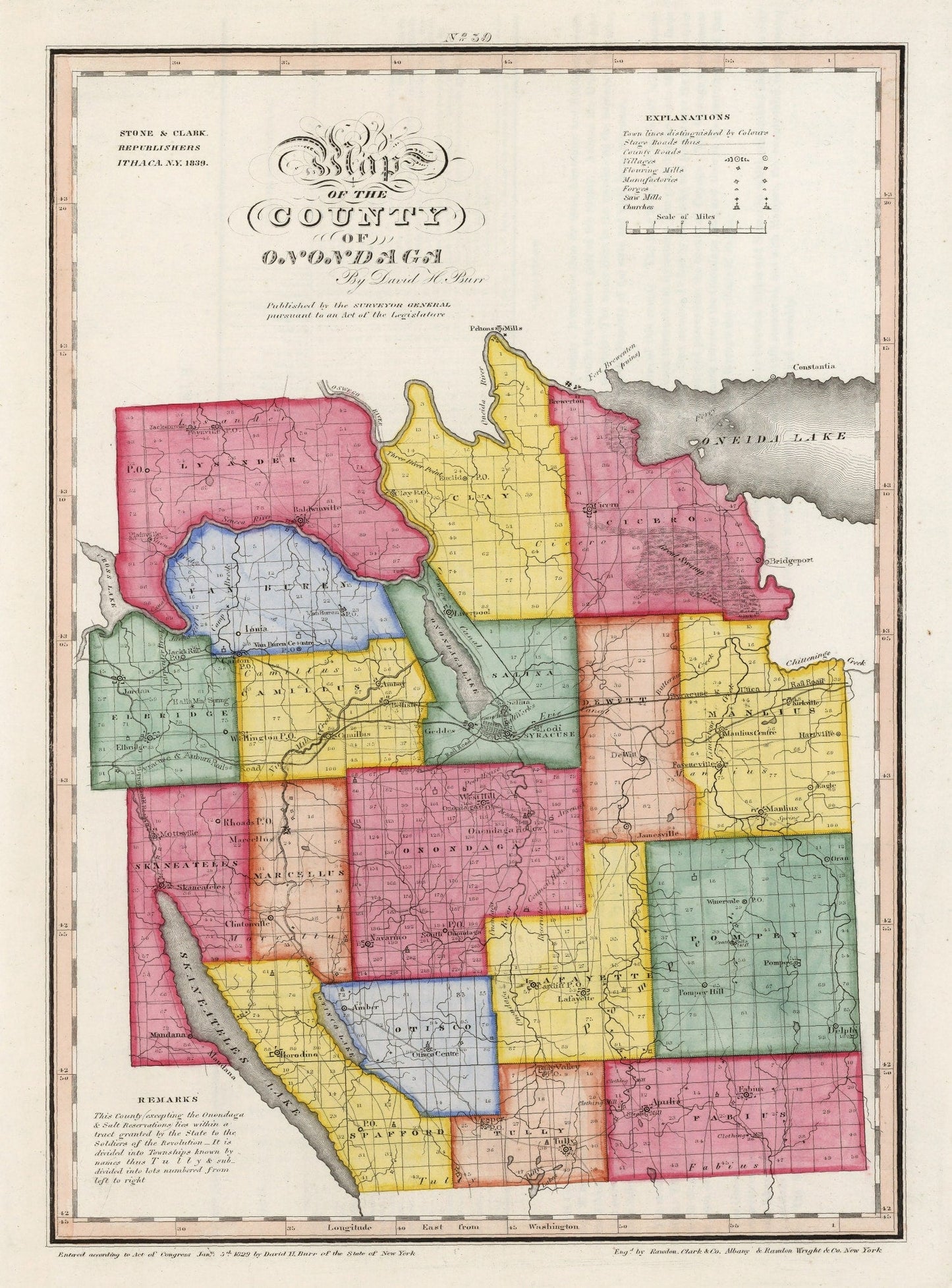 Vintage Map of Onondaga County, New York, 1840