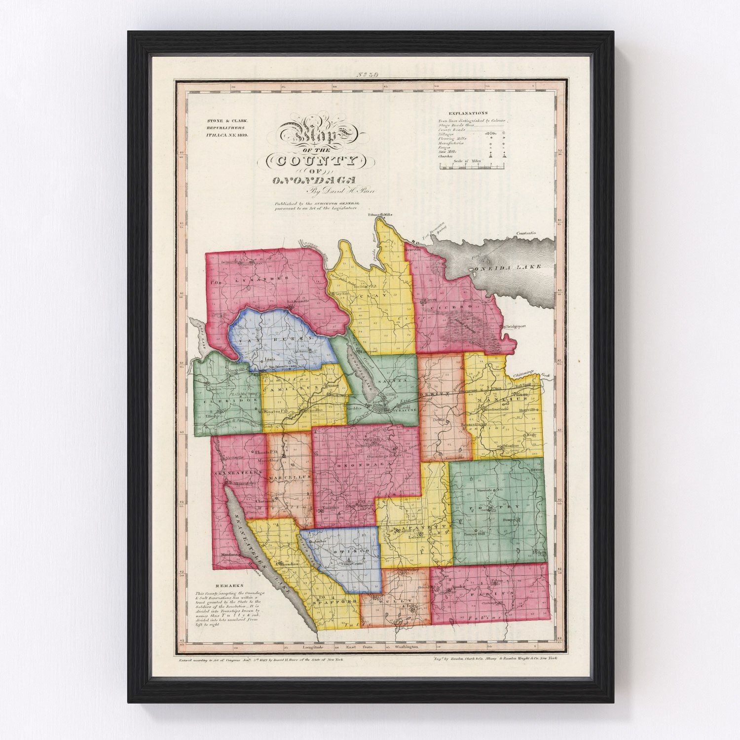 Vintage map of Onondaga County, New York, 1840