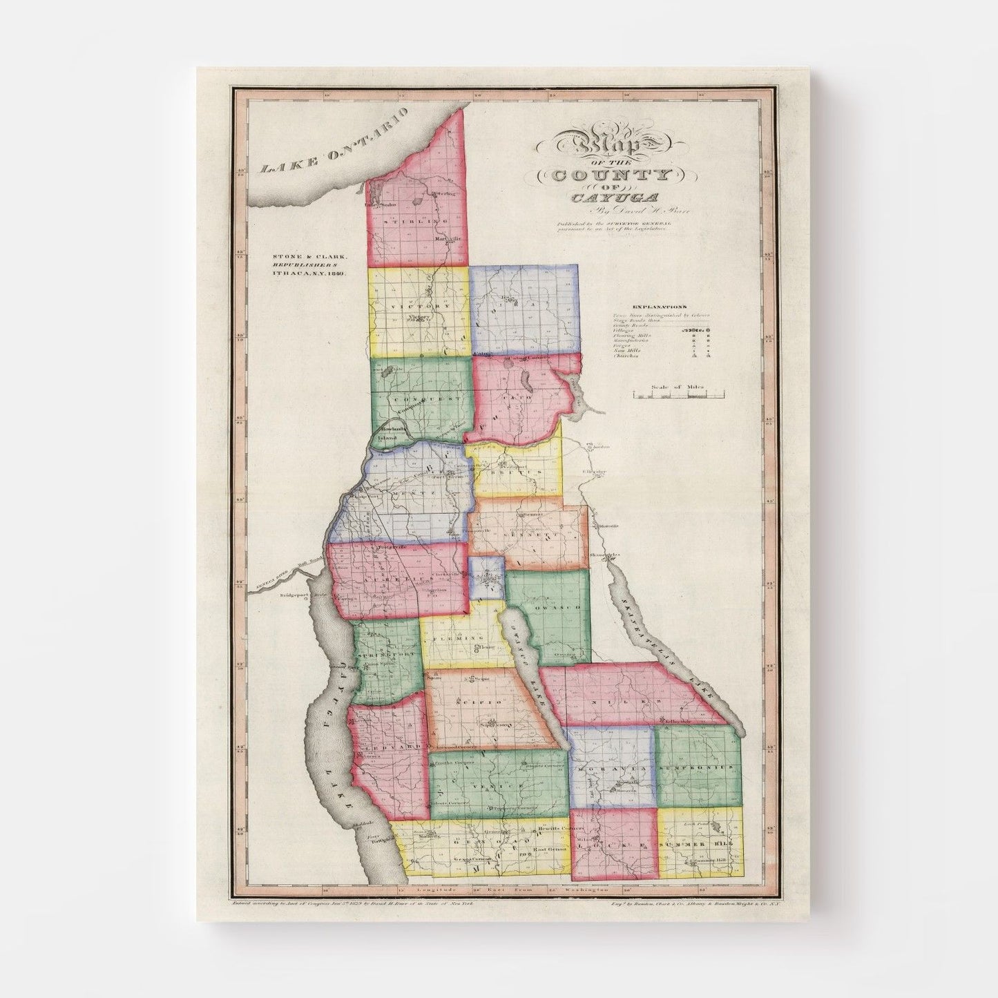Vintage Map of Cayuga County, New York, 1840