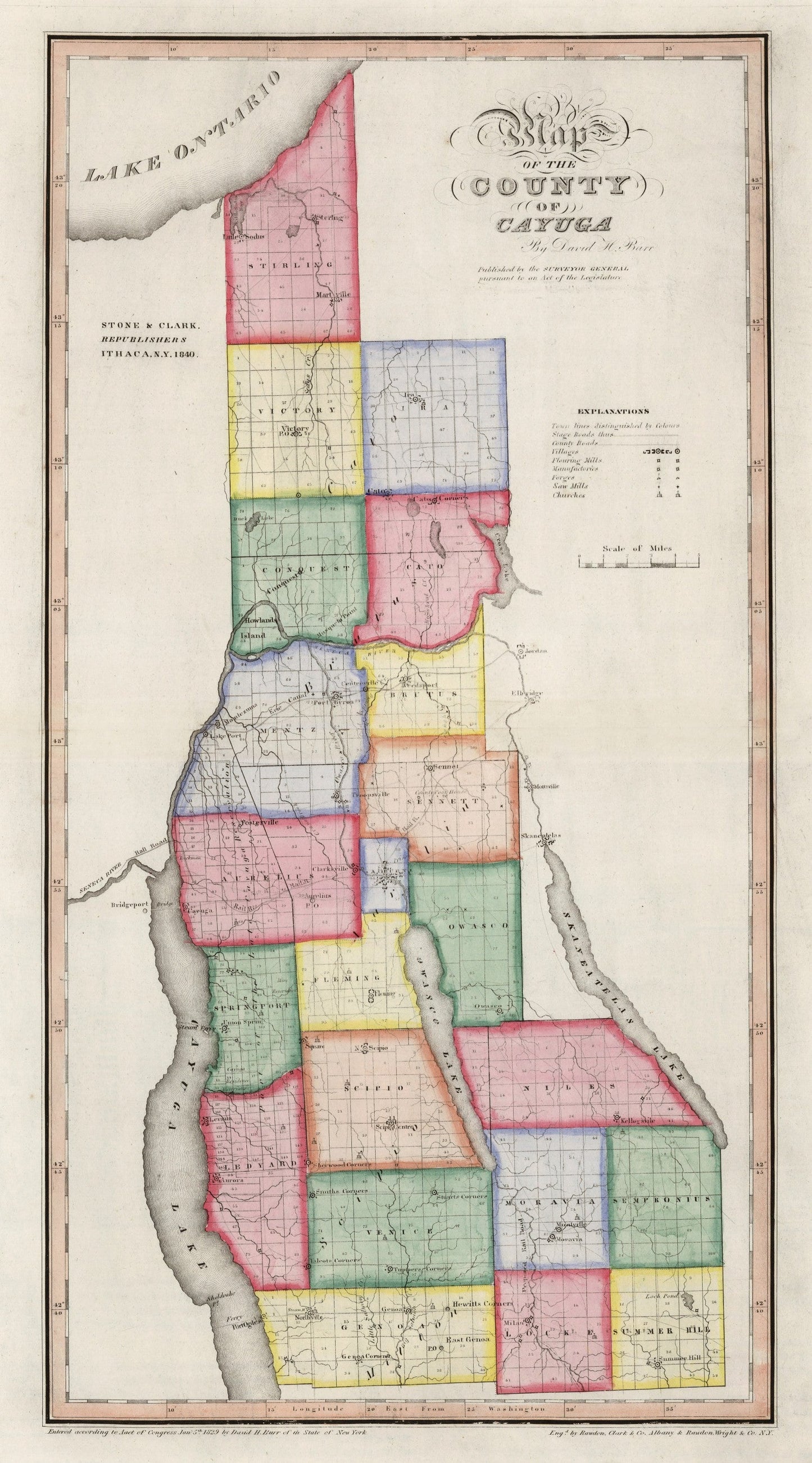Vintage Map of Cayuga County, New York, 1840