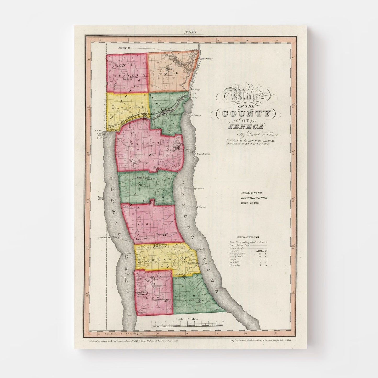 Vintage Map of Seneca County, New York, 1840