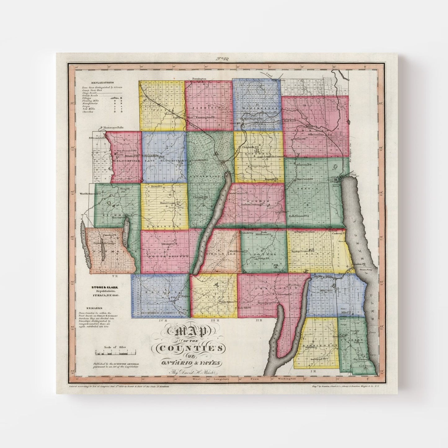 Vintage Map of Ontario County, New York, 1840