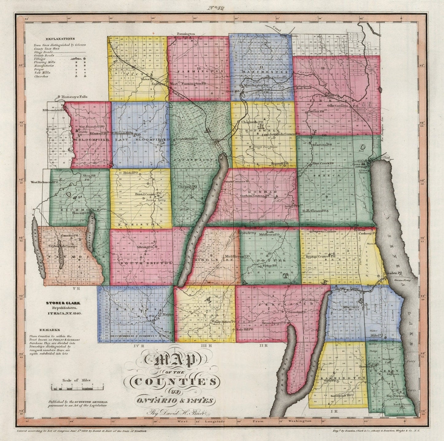 Vintage Map of Ontario County, New York, 1840