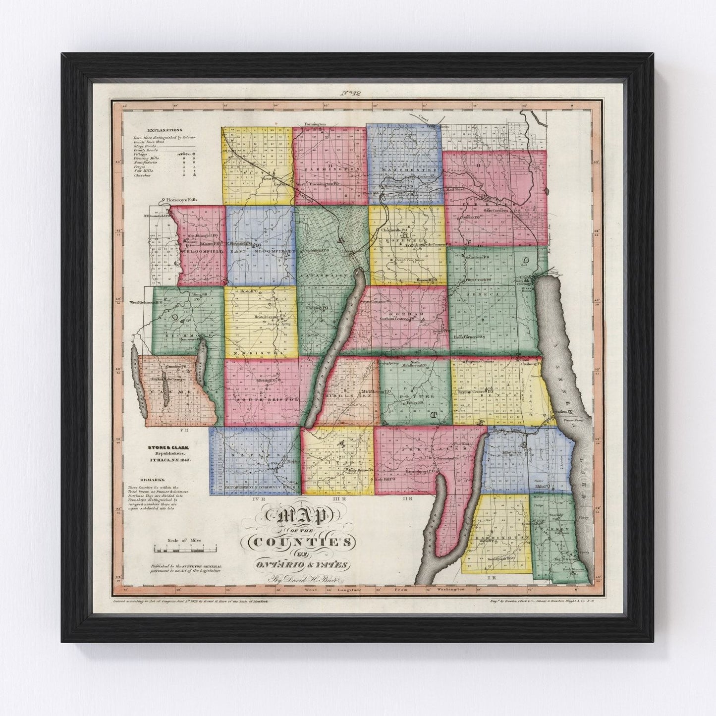 Vintage map of Ontario County, New York, 1840