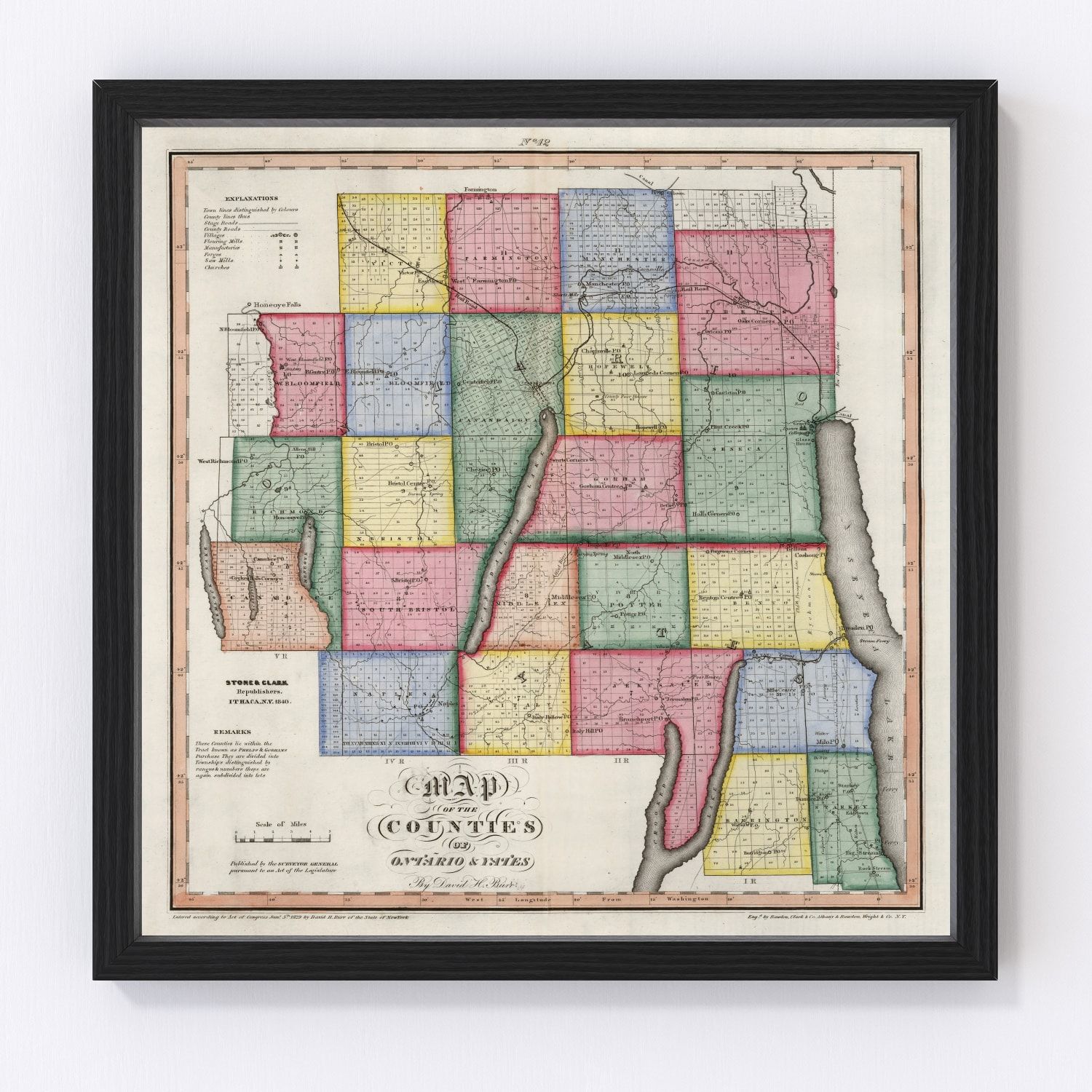 Vintage map of Ontario County, New York, 1840