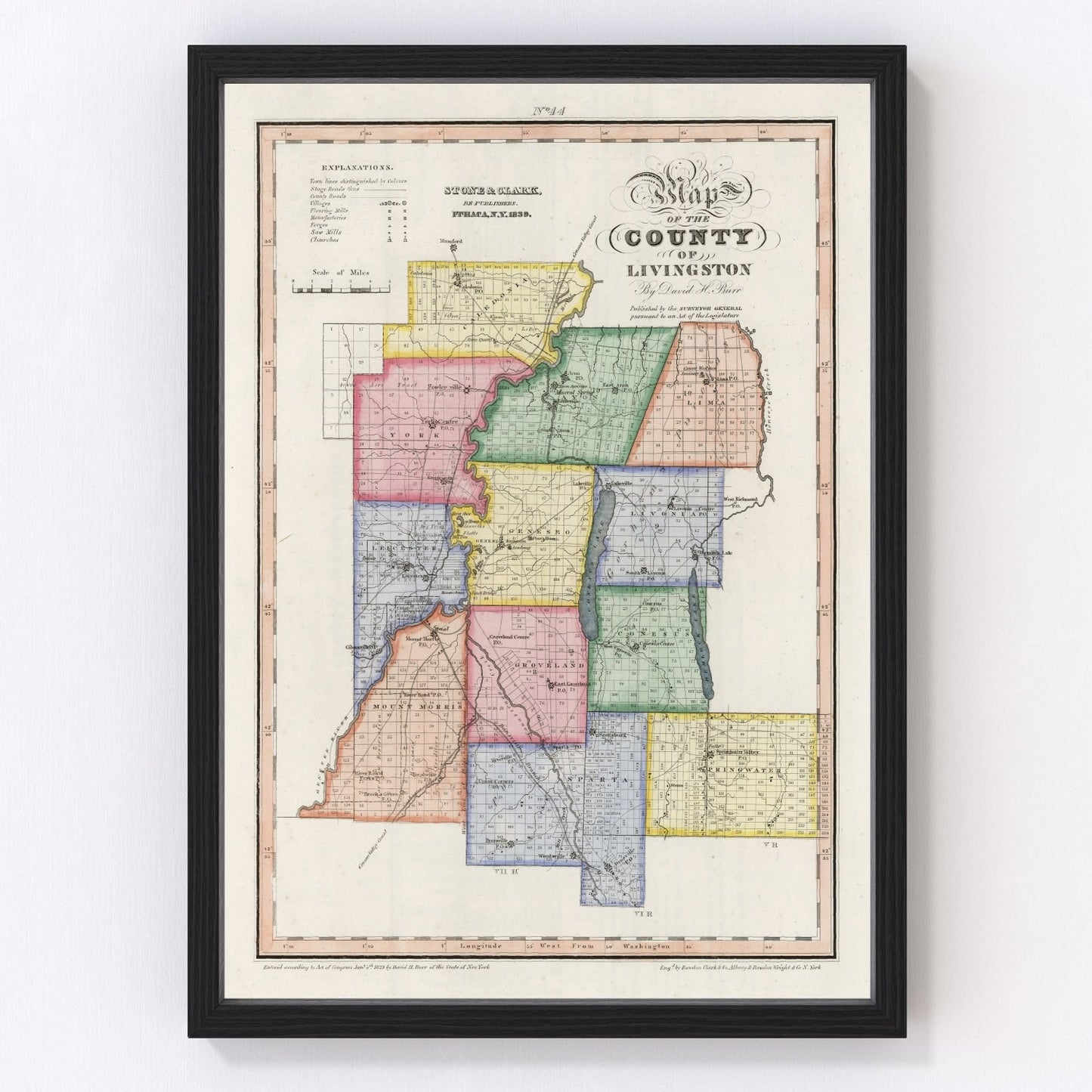 vintage map of Livingston County, New York, 1840