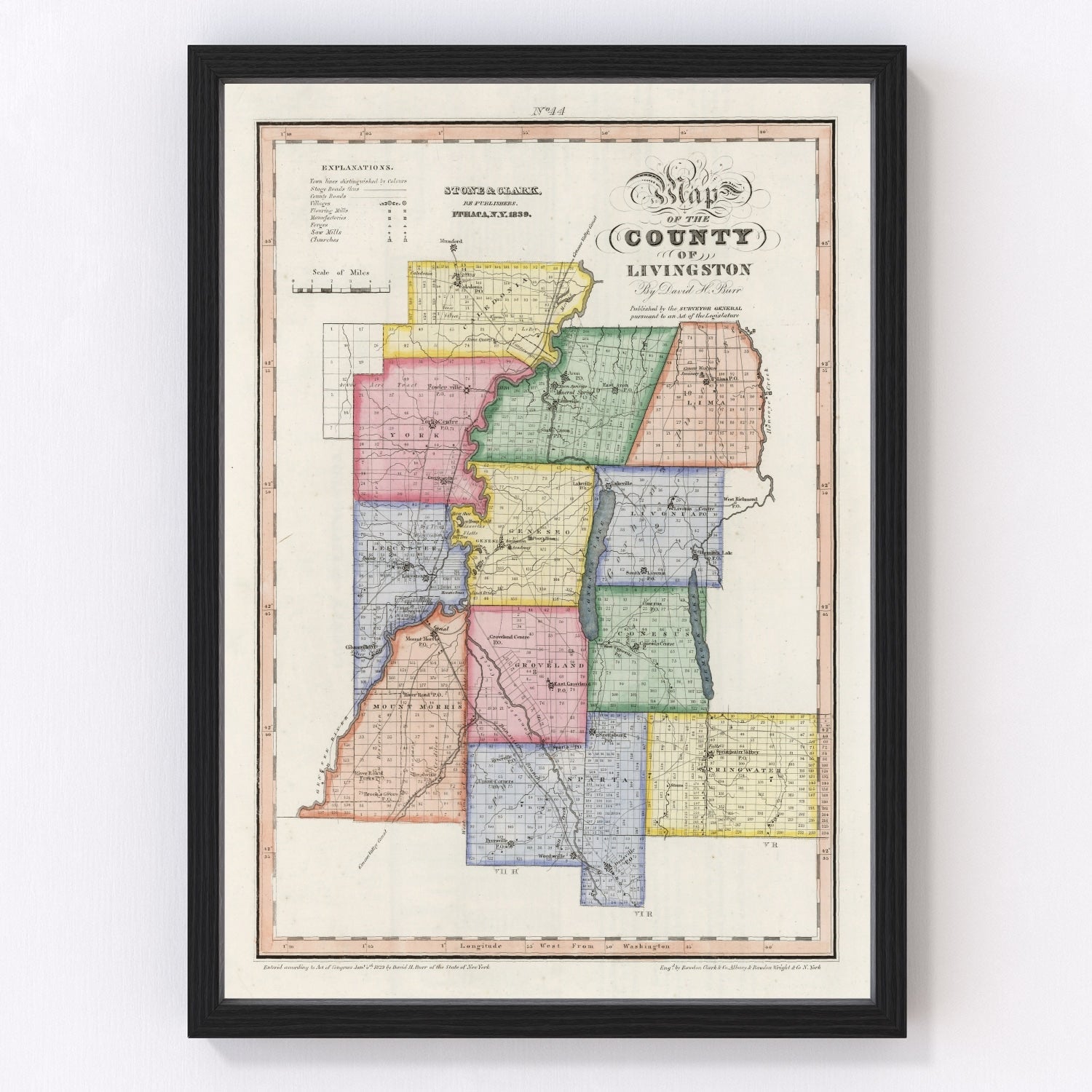 vintage map of Livingston County, New York, 1840