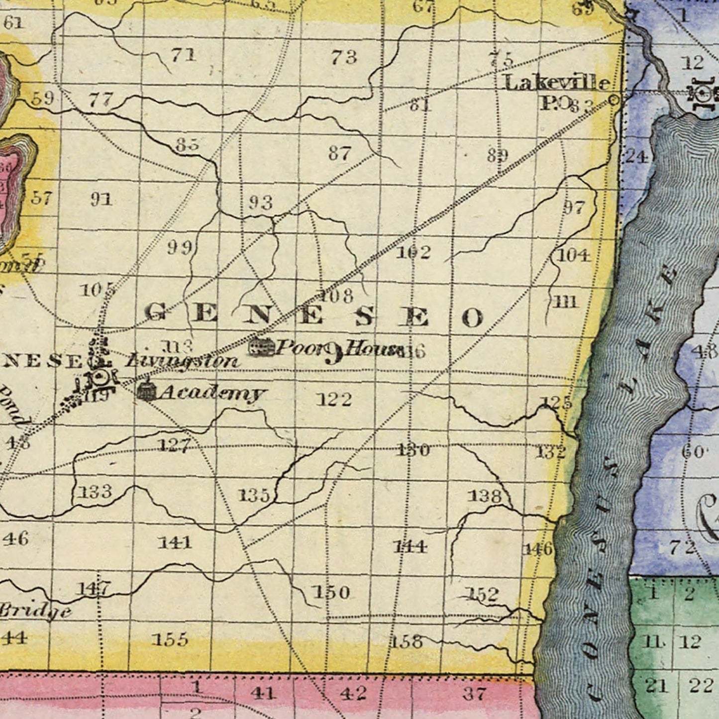 Vintage Map of Livingston County, New York, 1840