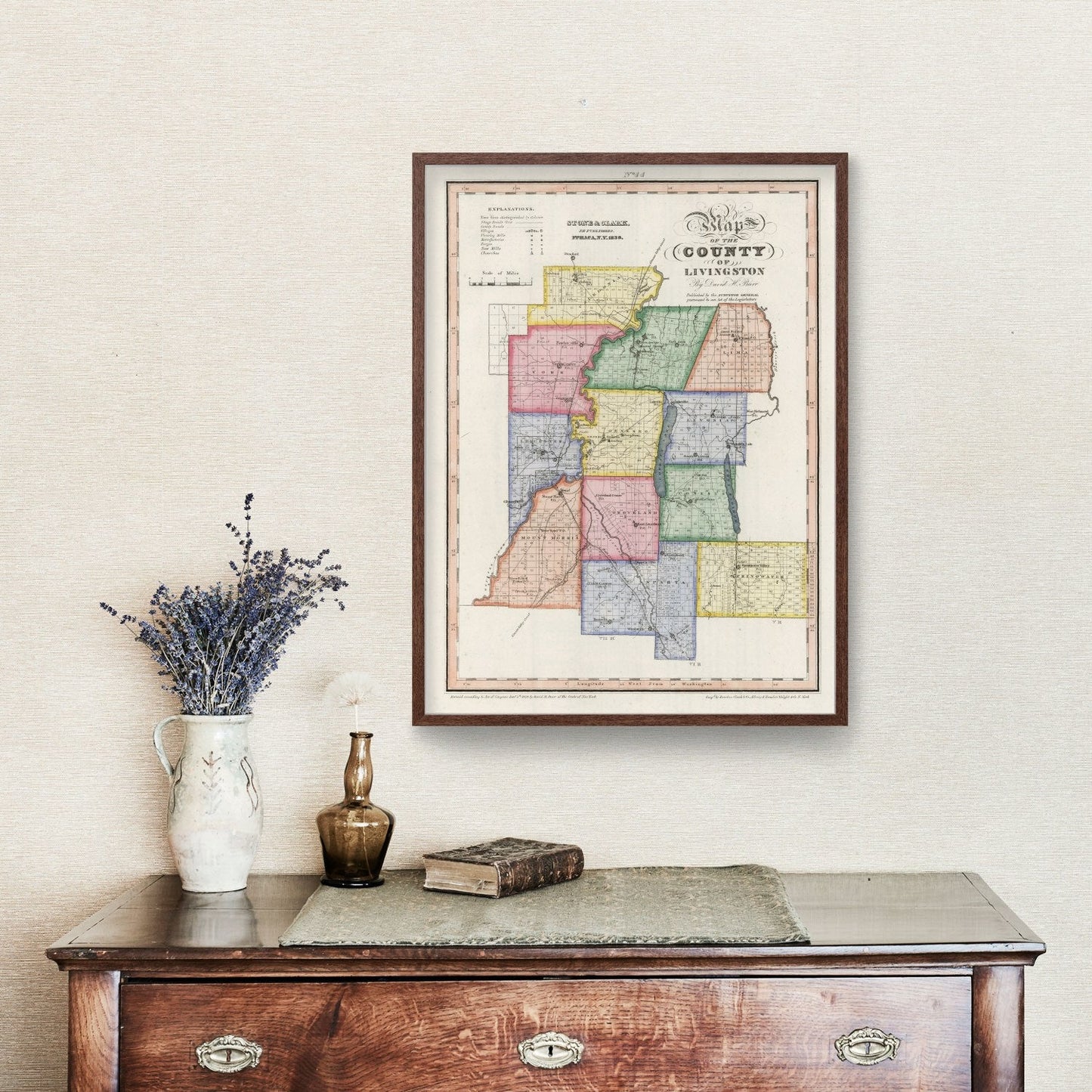 Vintage Map of Livingston County, New York, 1840