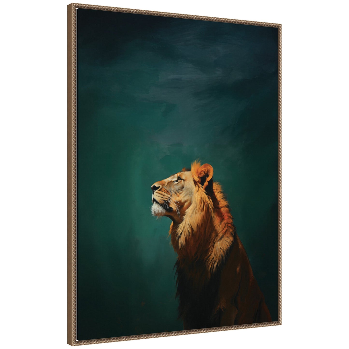 Lion on Tonal Blue Teal Abstract Framed Canvas Wall Art