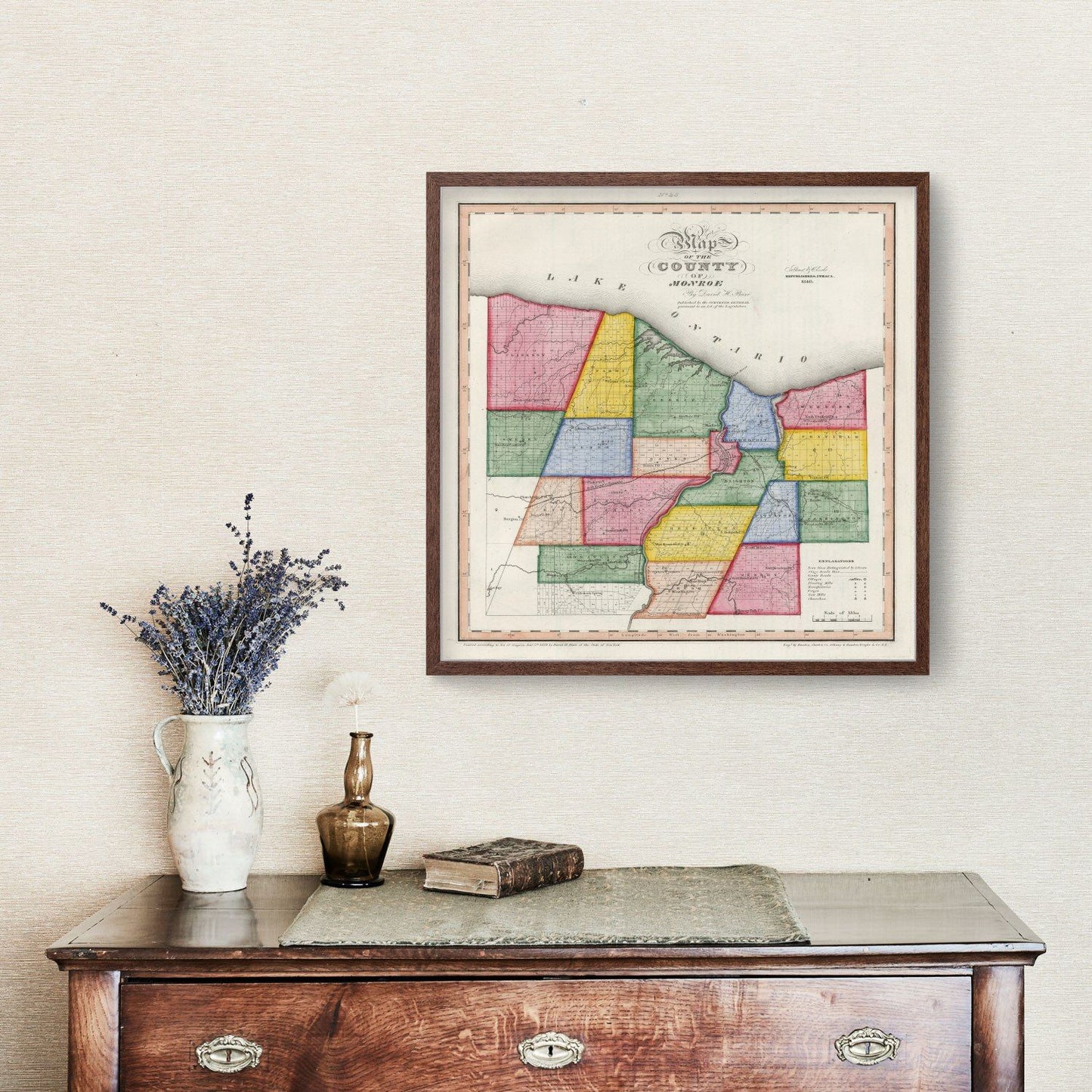 Vintage Map of Monroe County, New York, 1840