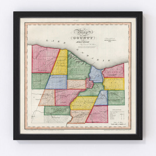 vintage map of Monroe County, New York, Rochester and Brighton, 1840