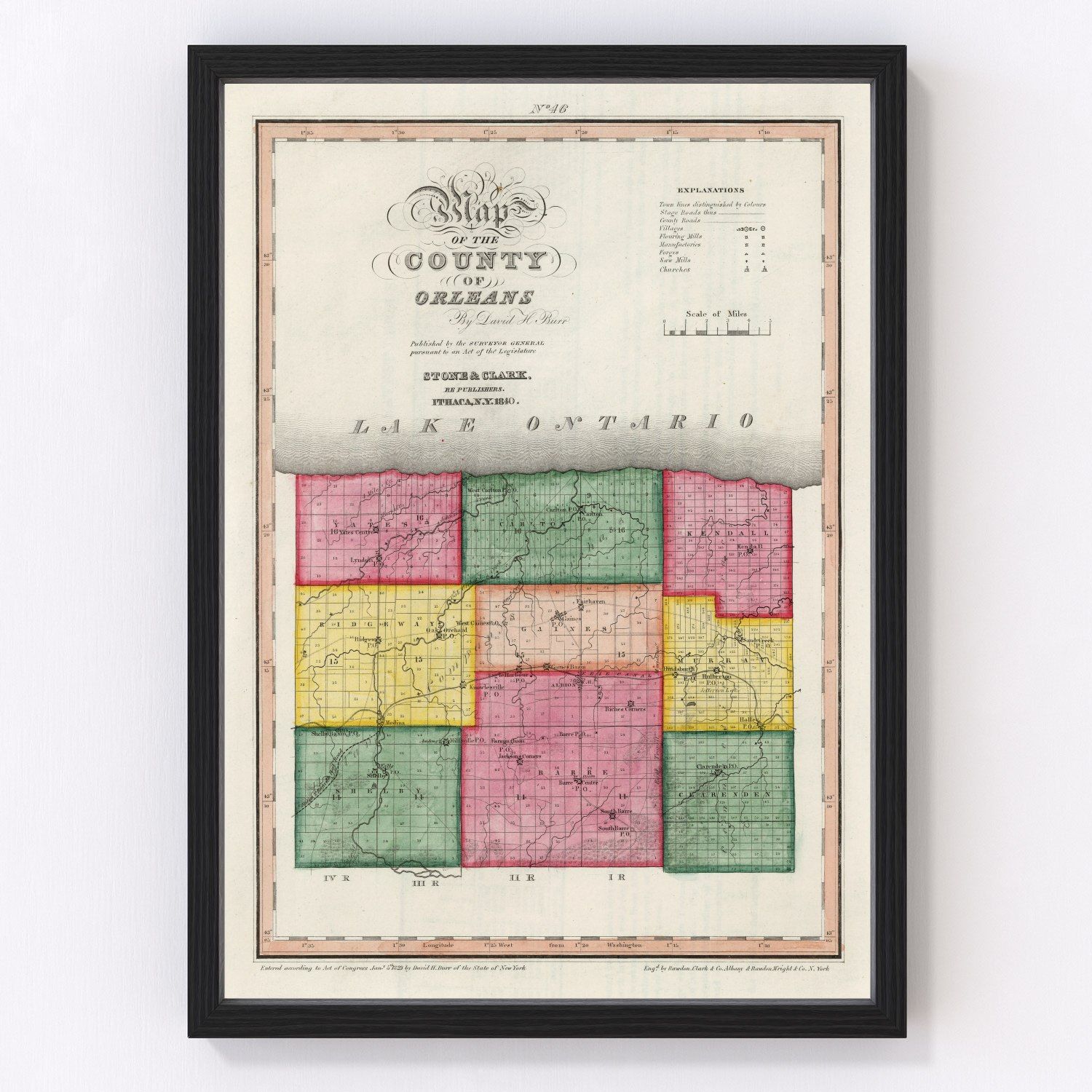 Vintage map of Orleans County, New York, 1840