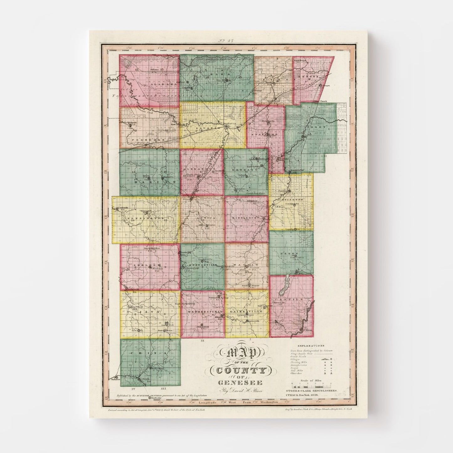 Vintage Map of Genesee County, New York, 1839