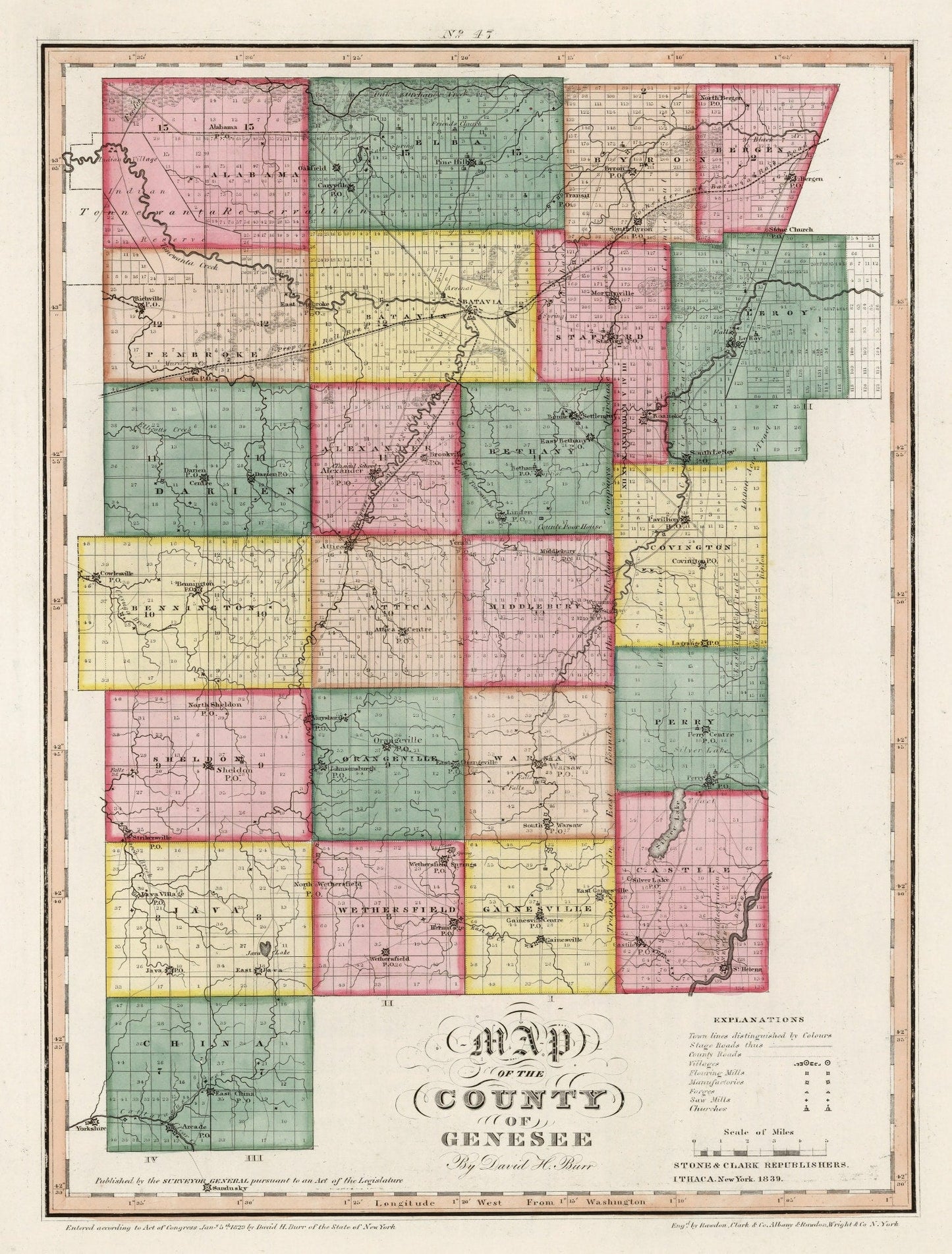 Vintage Map of Genesee County, New York, 1839