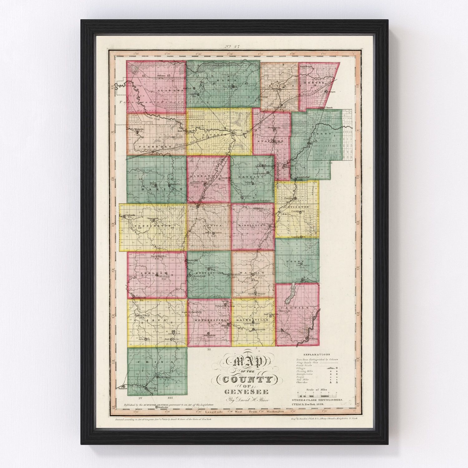 Vintage map of Genesee County, New York, 1839