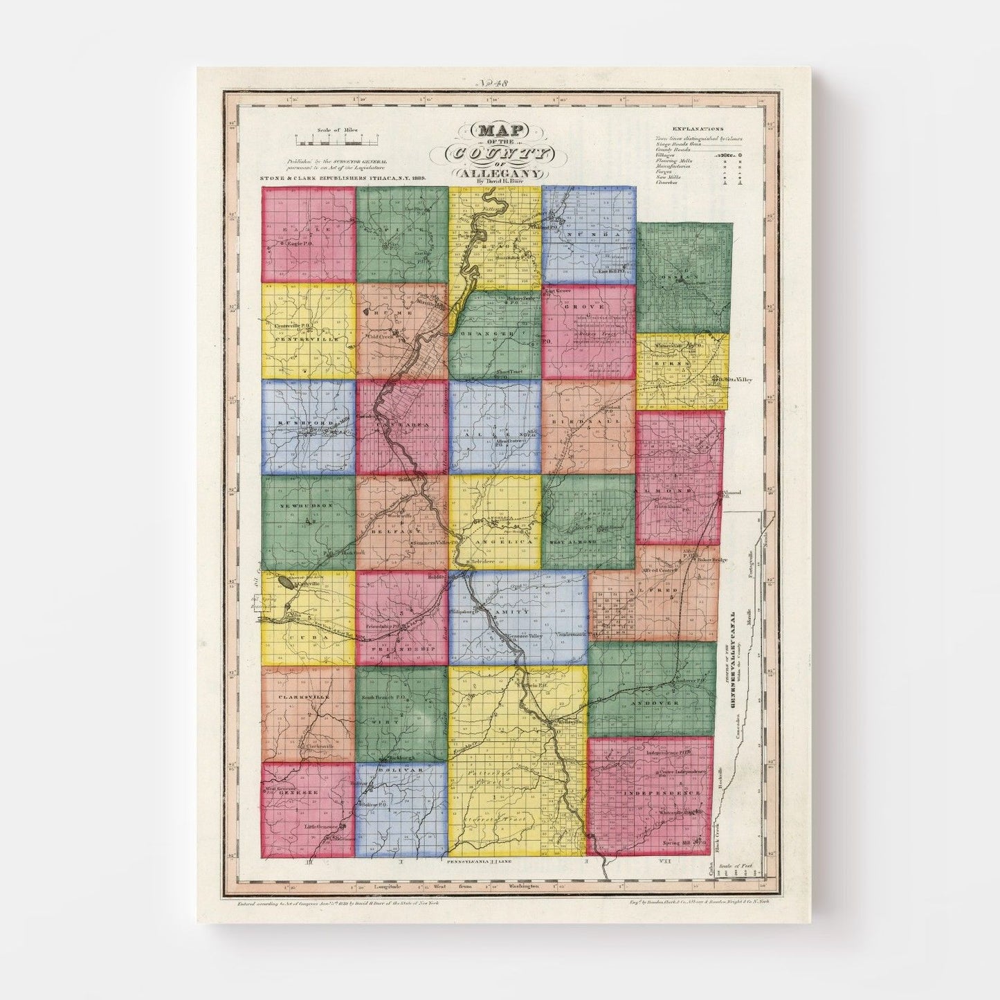 Vintage Map of Allegany County, New York, 1840