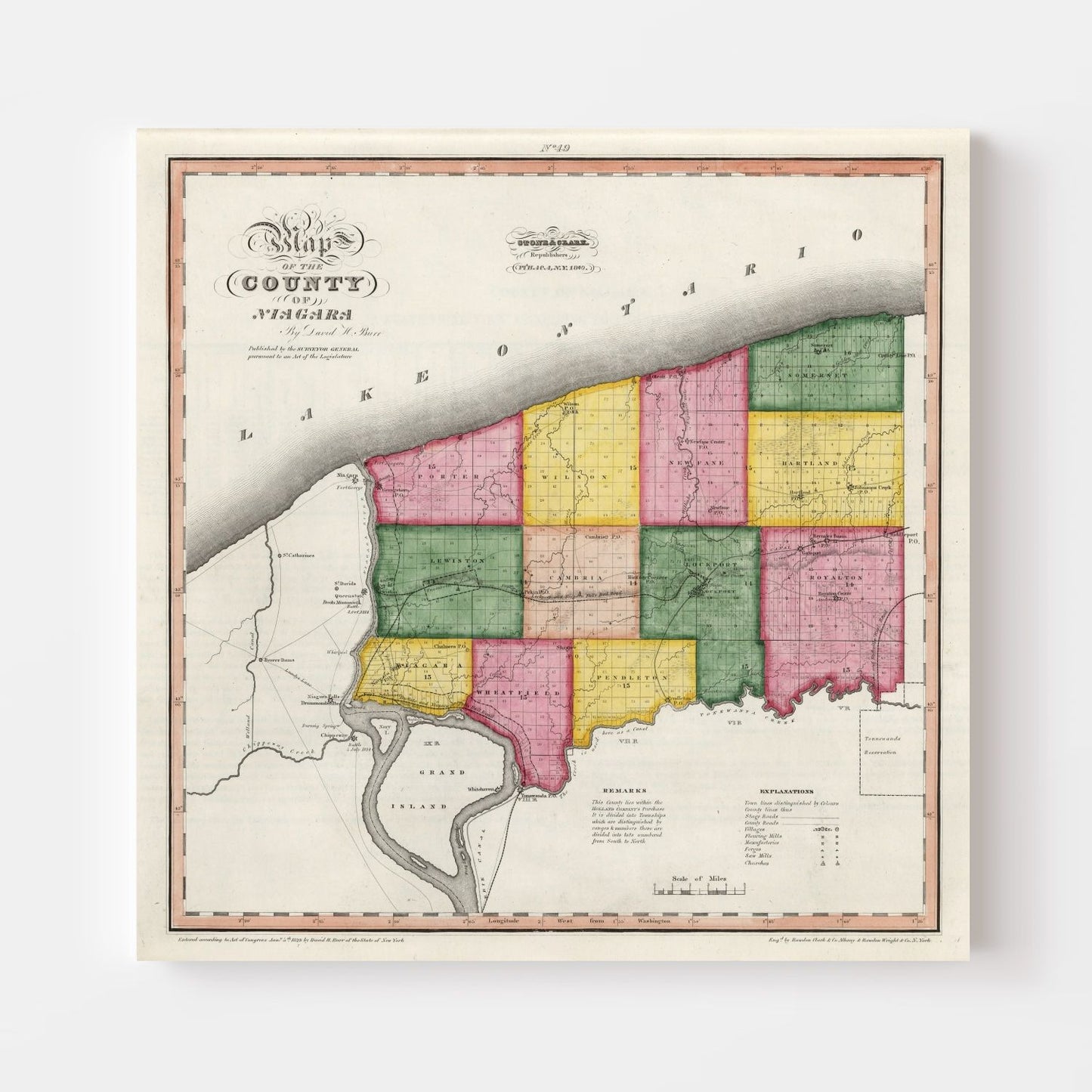 Vintage Map of Niagara County, New York, 1840