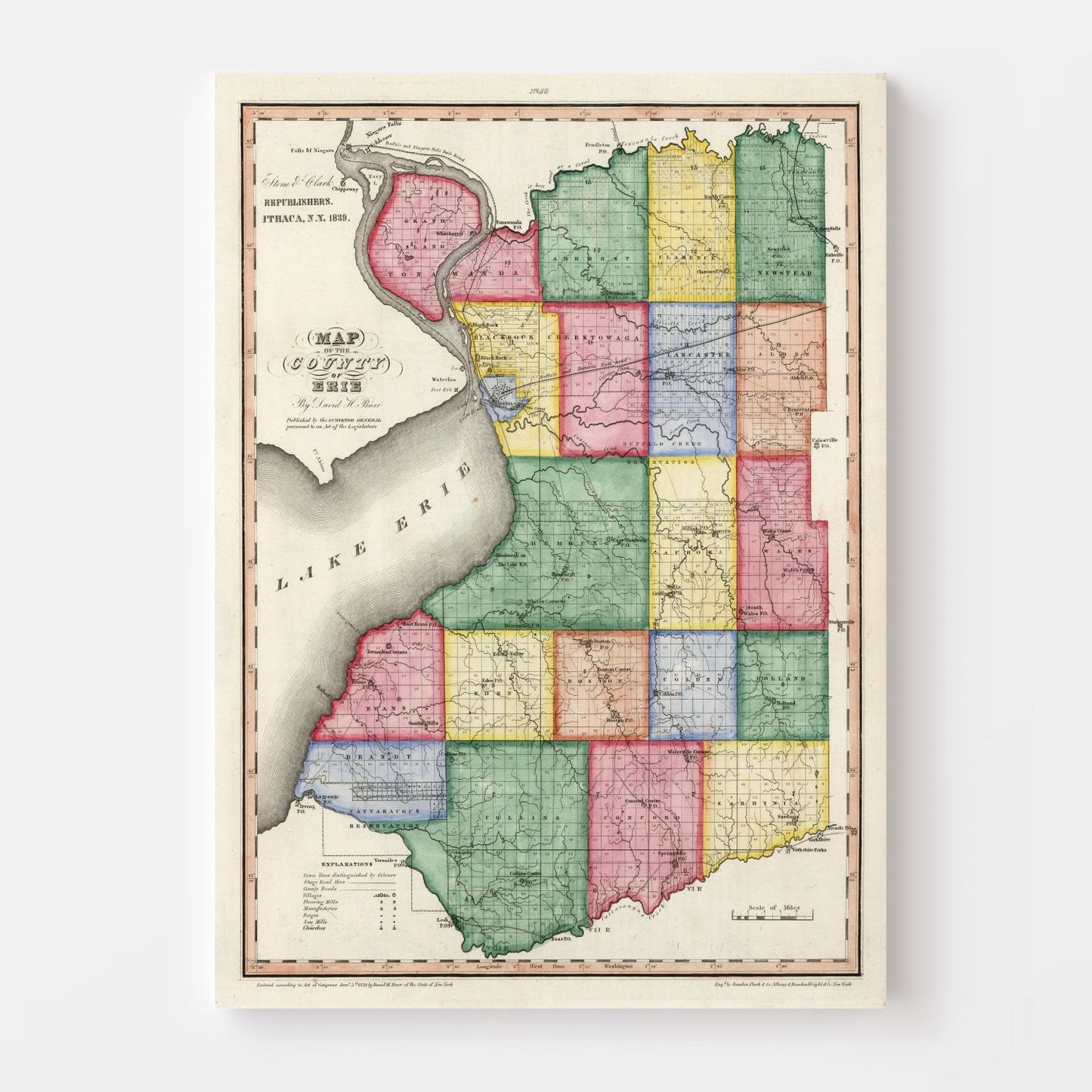 Vintage Map of Erie County, New York, 1839