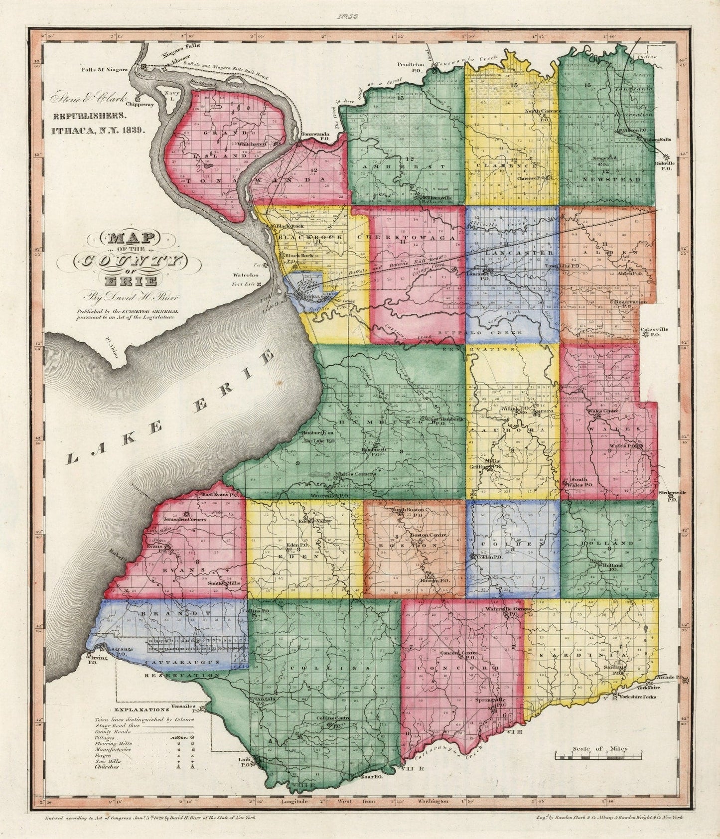 Vintage Map of Erie County, New York, 1839