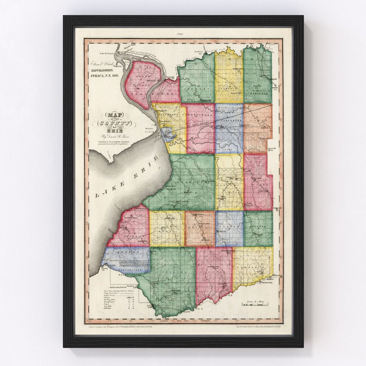 Vintage map of Erie County, New York, 1839