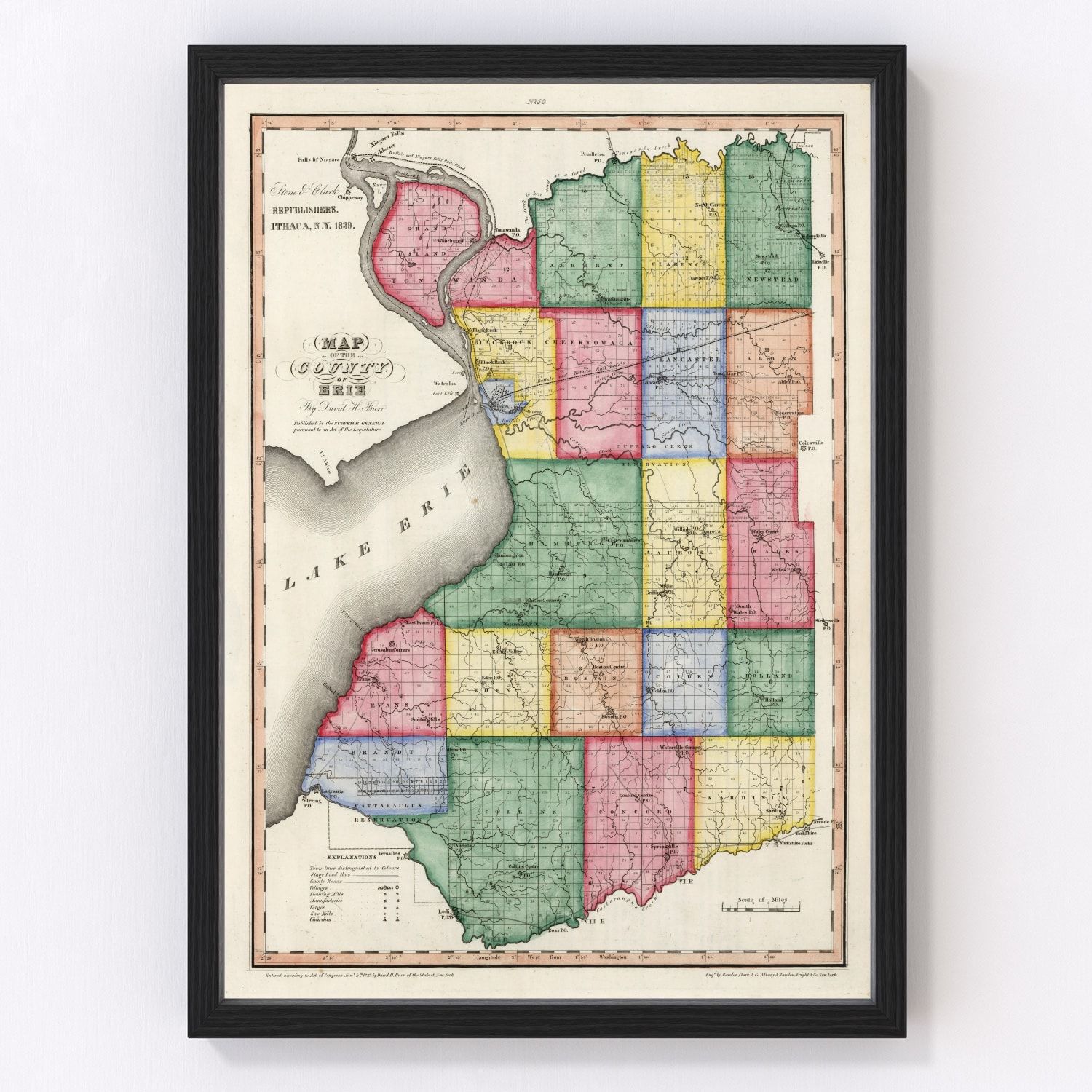 Vintage map of Erie County, New York, 1839