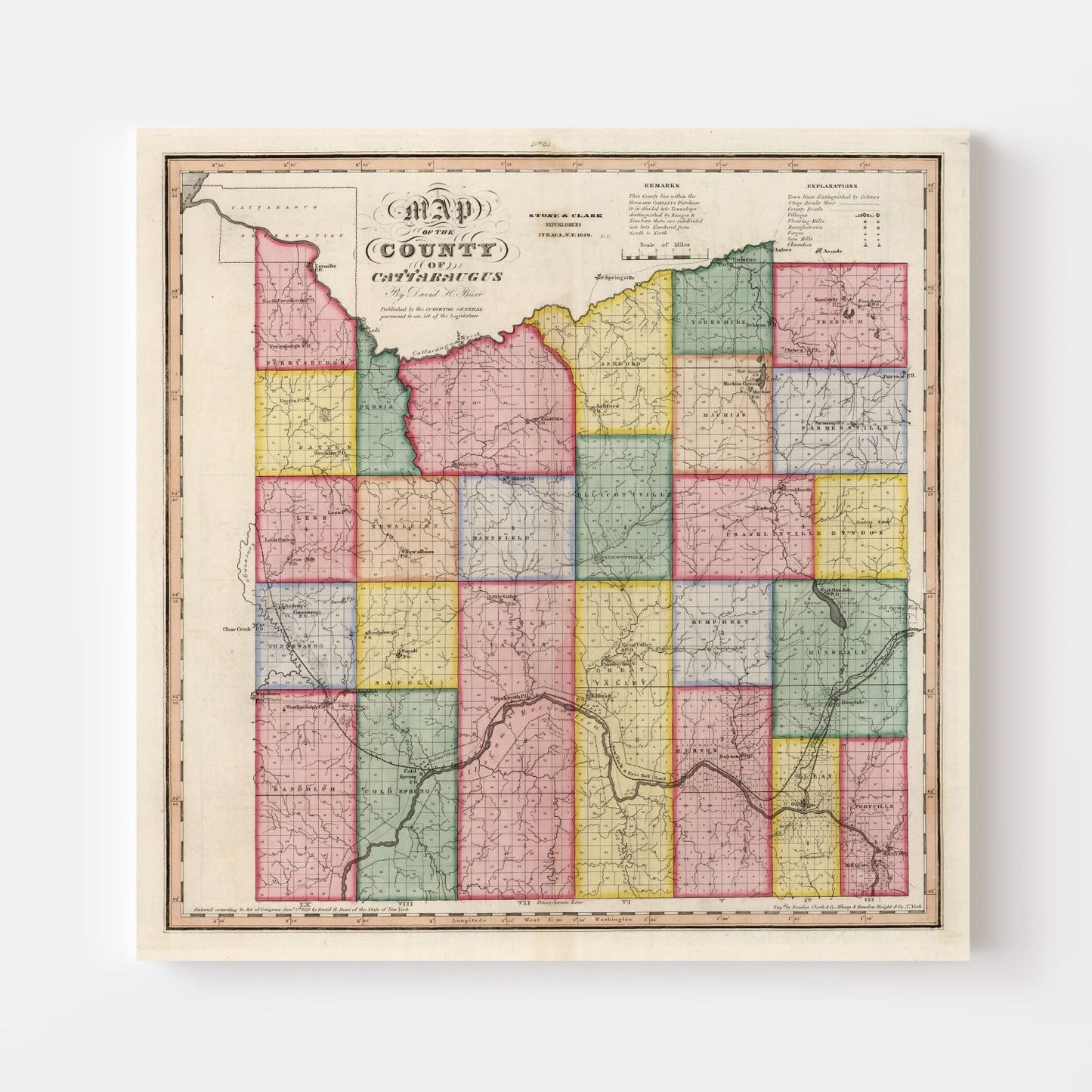 Vintage Map of Cattaraugus County, New York, 1839