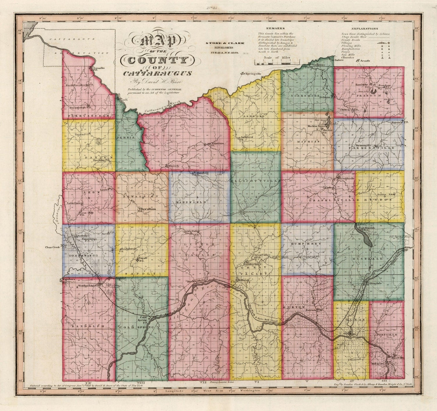 Vintage Map of Cattaraugus County, New York, 1839