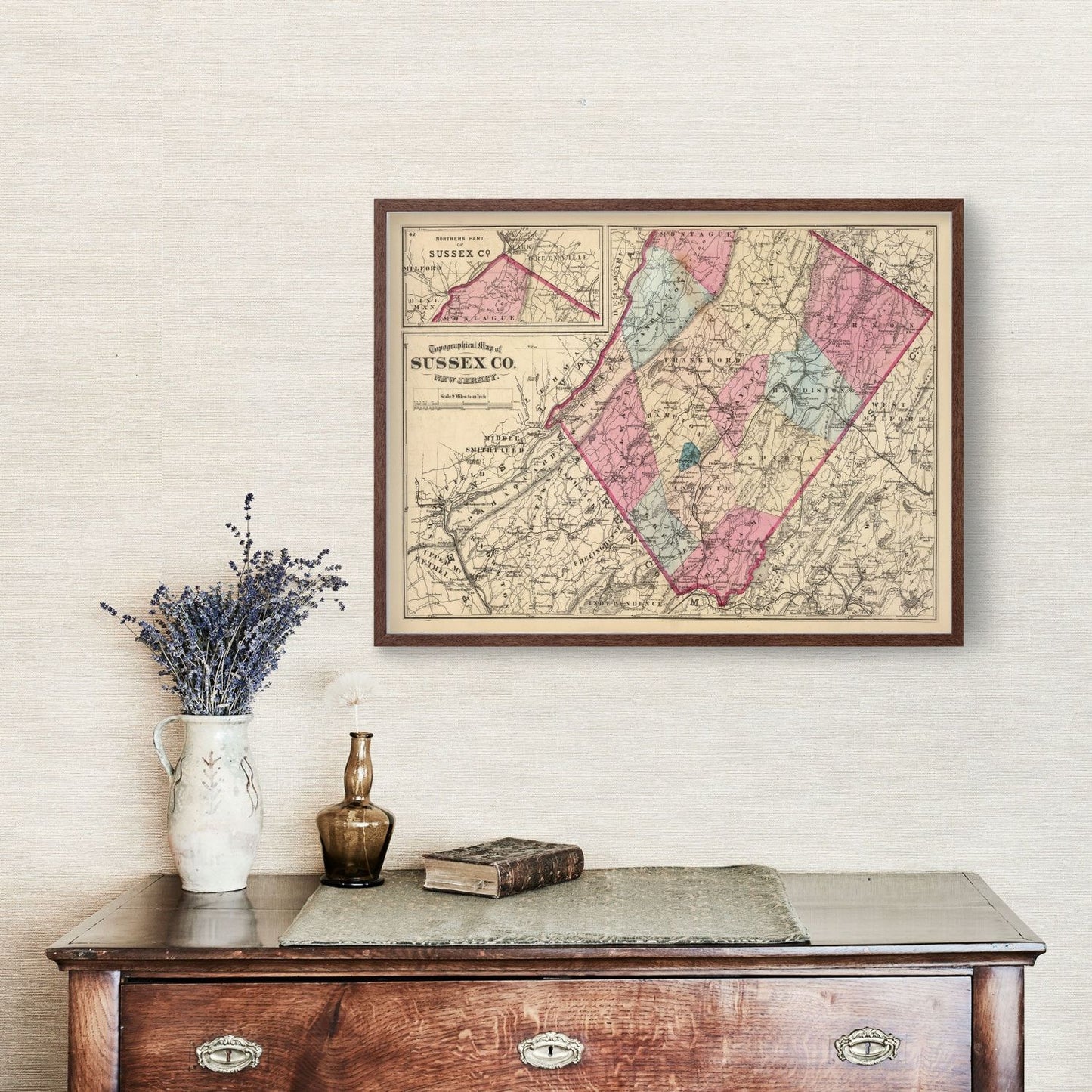 Vintage Map of Sussex County, New Jersey, 1872