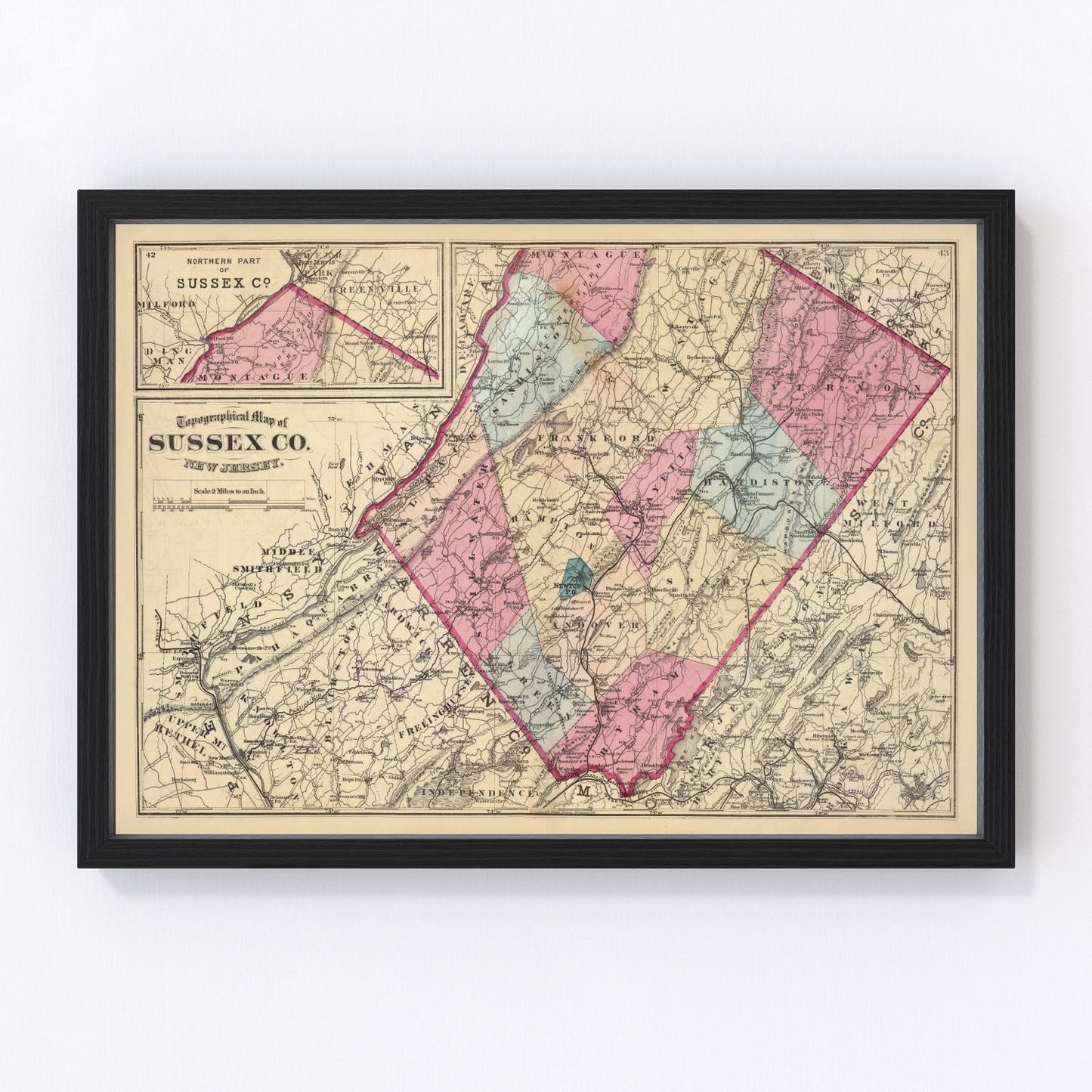 Vintage map of Sussex County, New Jersey, 1872