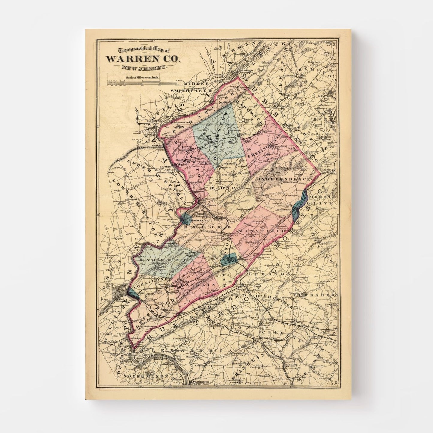 Vintage Map of Warren County, New Jersey, 1872