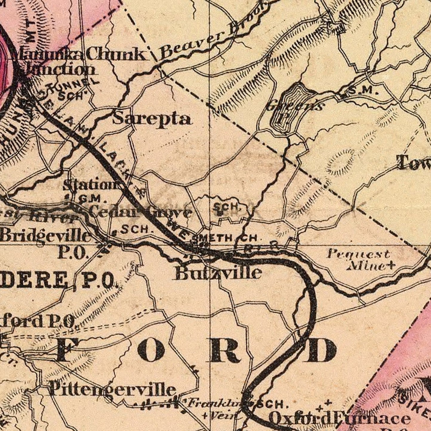 Vintage Map of Warren County, New Jersey, 1872
