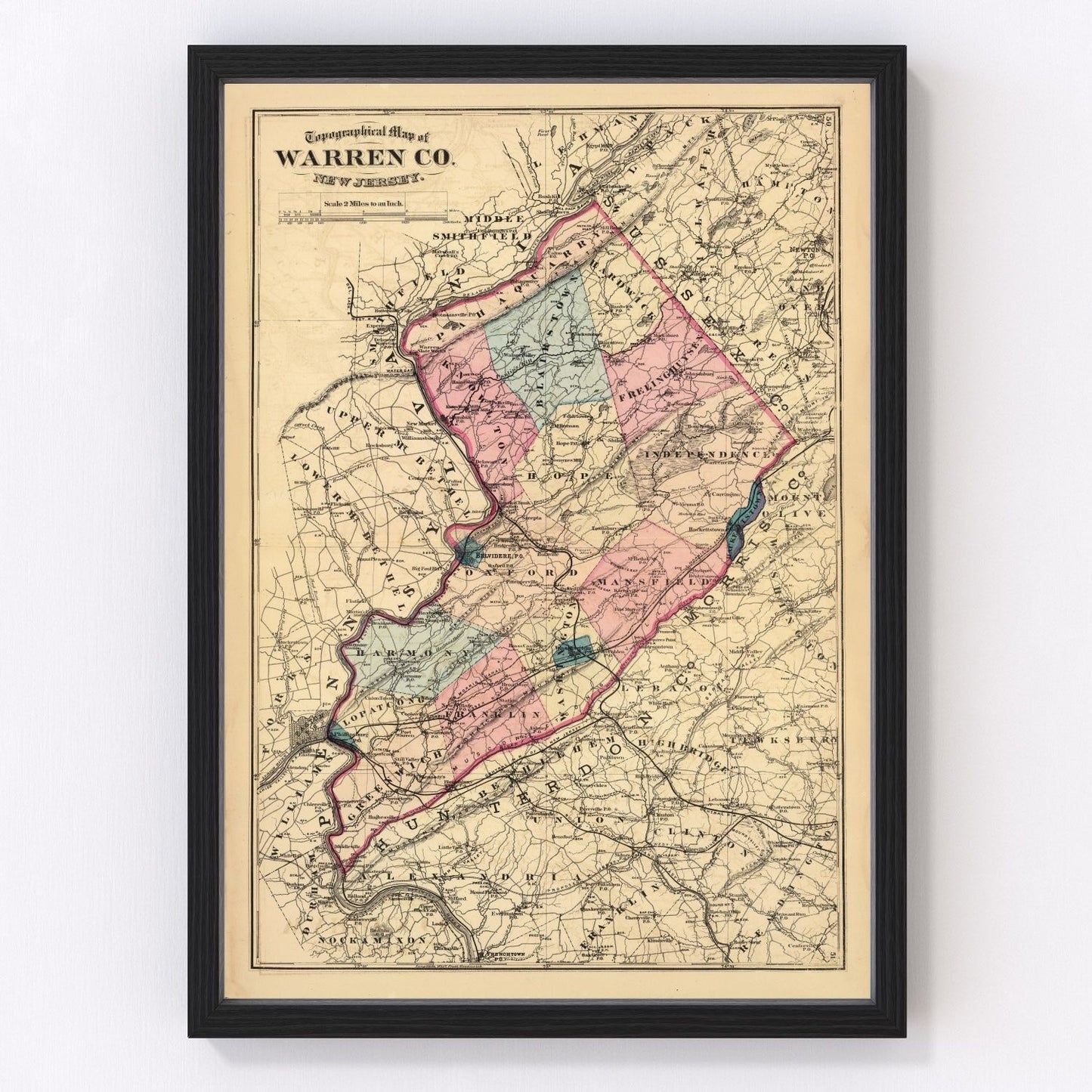 Vintage map of Warren County, New Jersey, 1872, digitally restored