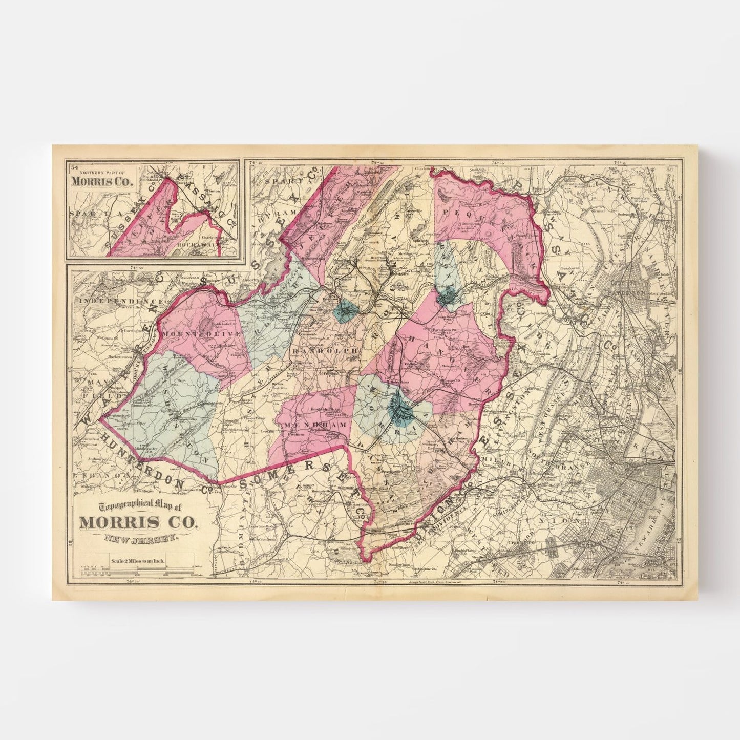 Vintage Map of Morris County, New Jersey, 1872