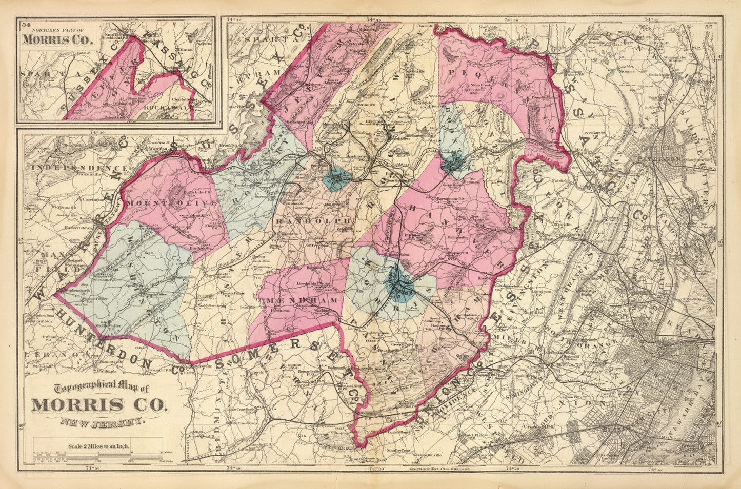 Vintage Map of Morris County, New Jersey, 1872