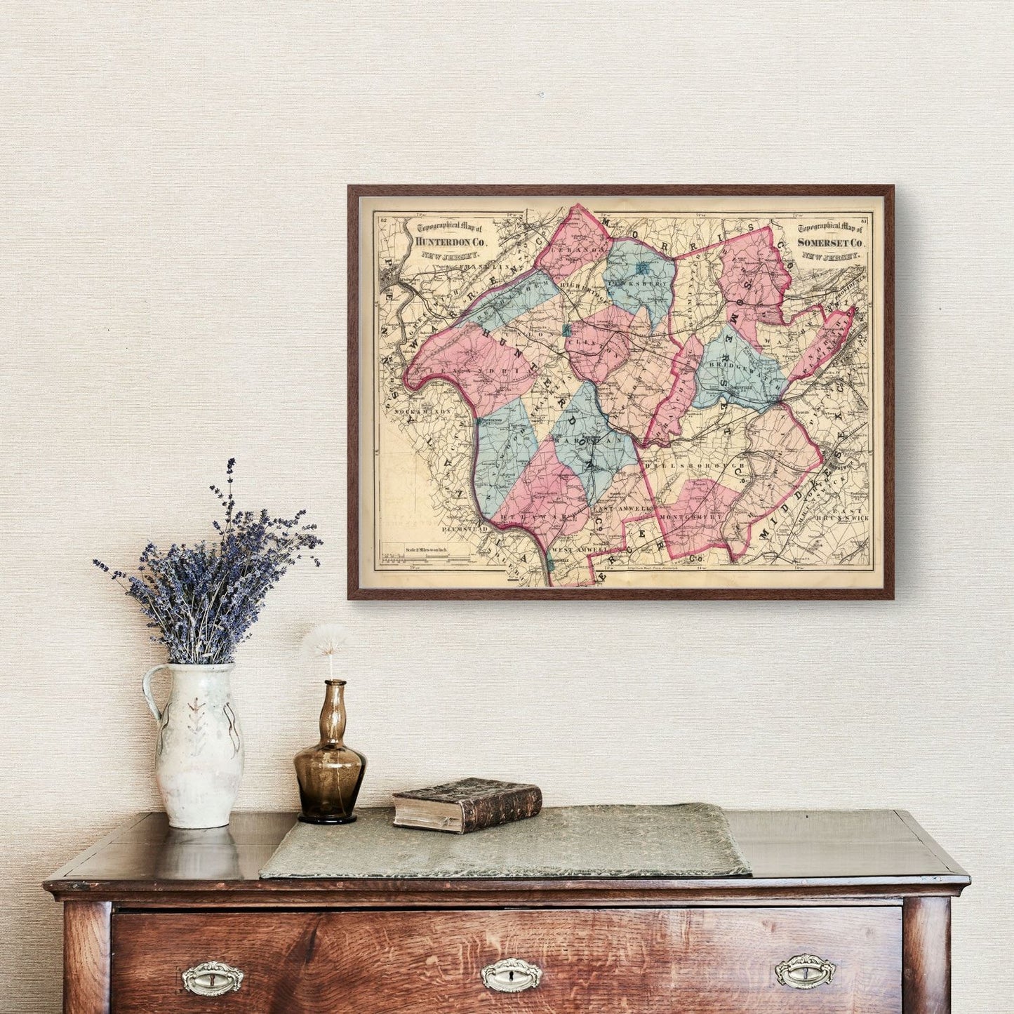 Vintage Map of Hunterdon County, New Jersey, 1872