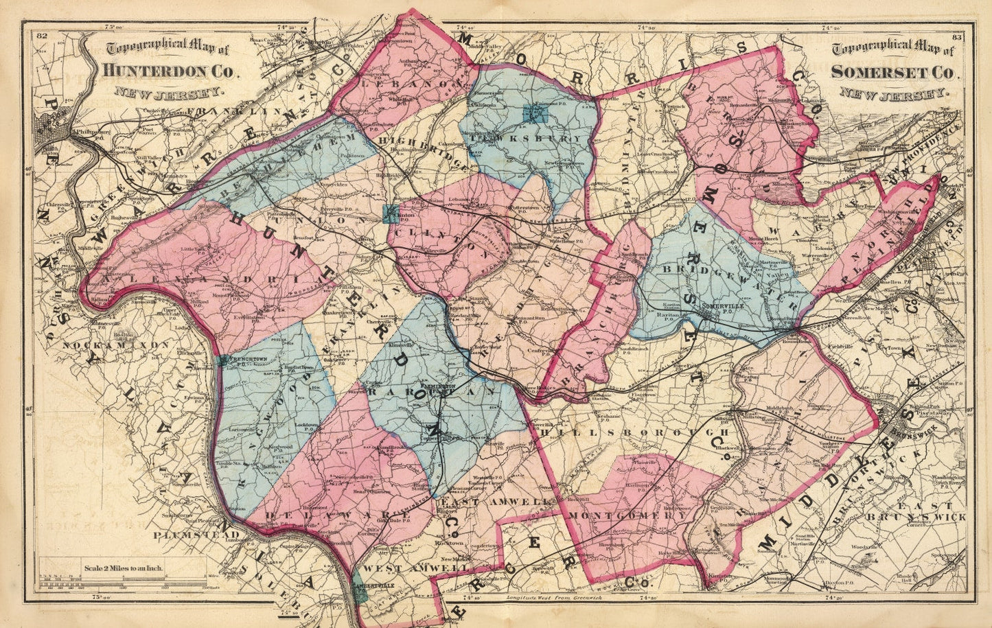Vintage Map of Hunterdon County, New Jersey, 1872